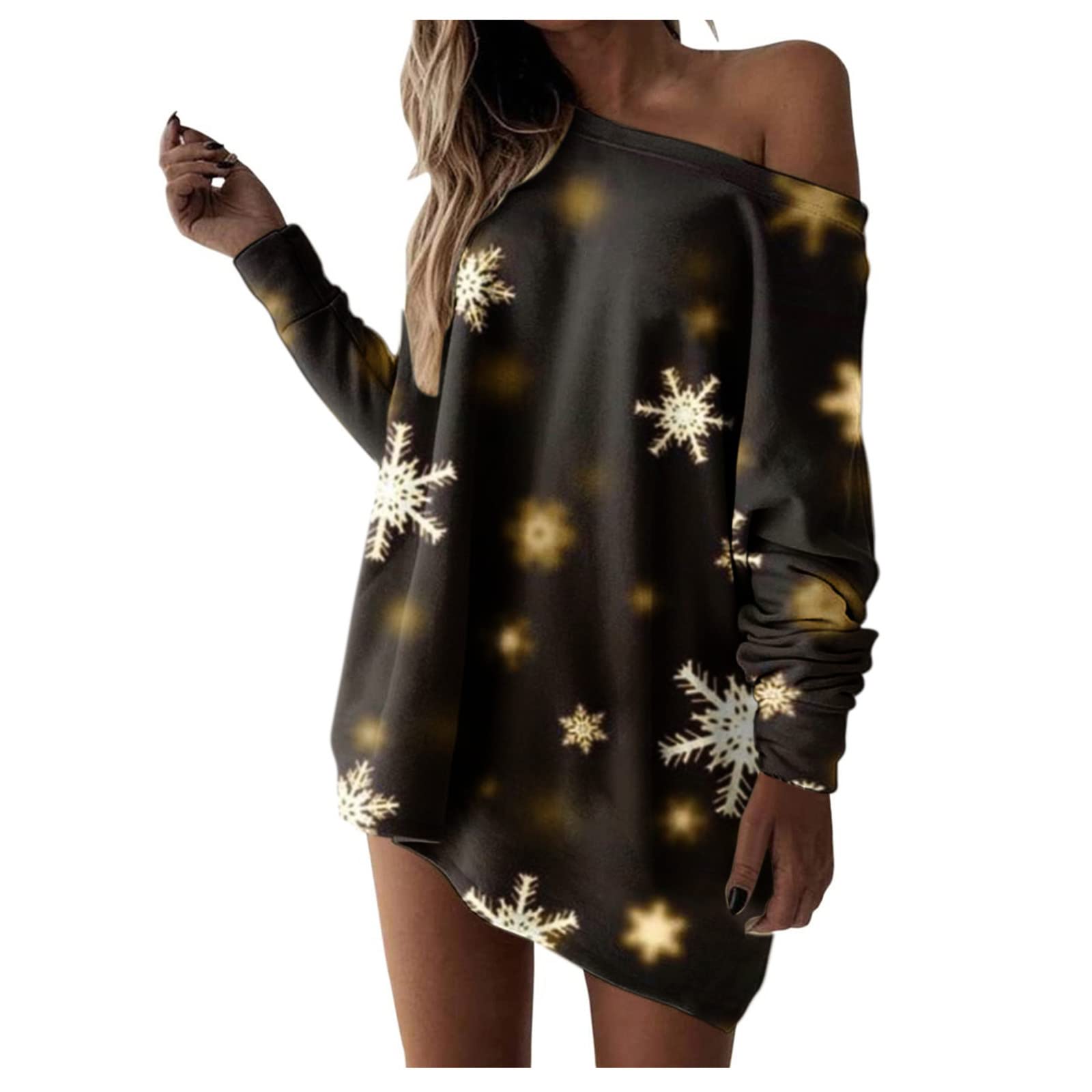 Sexy One Shoulder Christmas Sweater for Women - Cute Holiday Printed Long Sleeve Top to Wear with Leggings | Perfect for Xmas Parties, Family Gatherings & Festive Photos