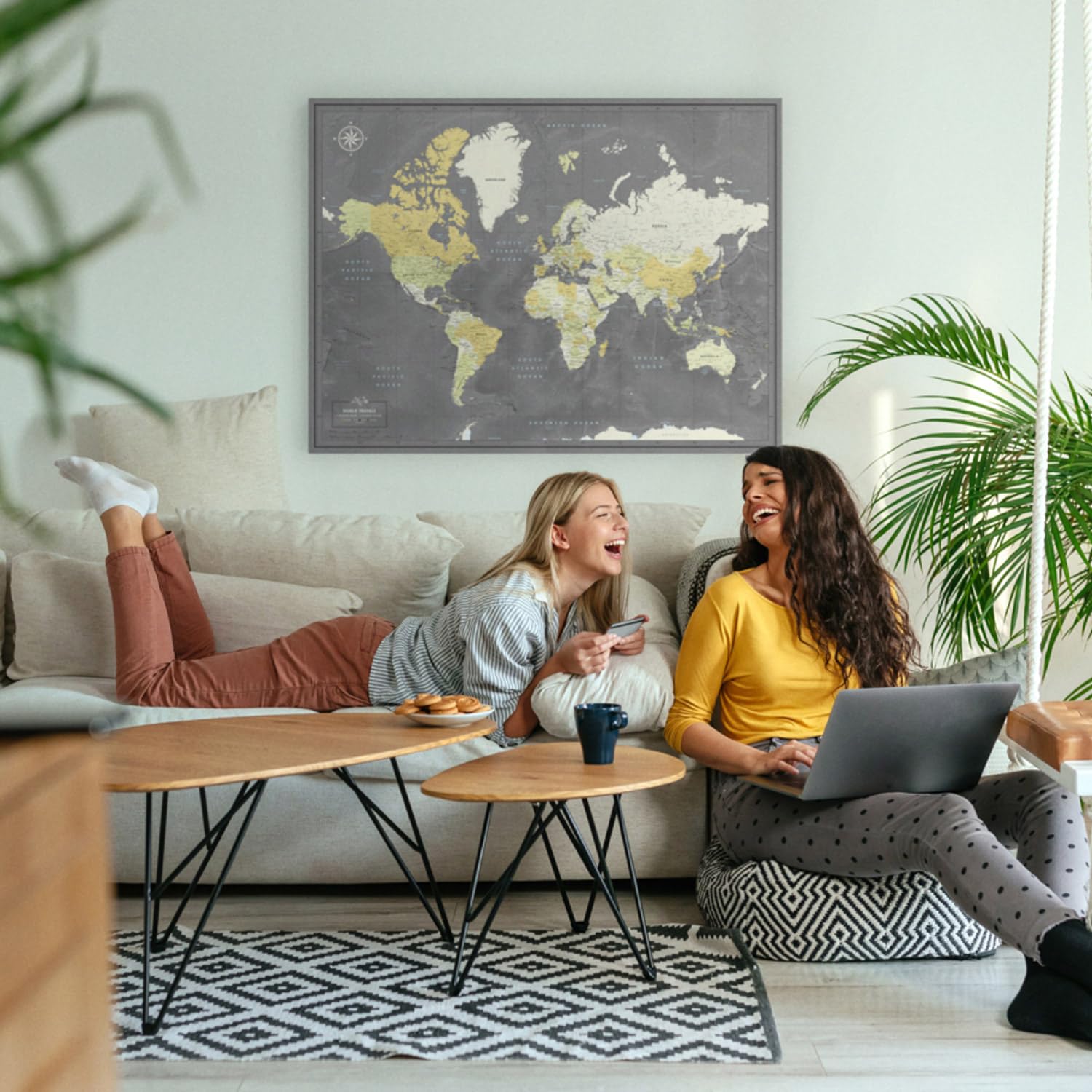 World Travel Map with Push Pins - 32 x 24 Inch Detailed Canvas Pin Board for Travel Planning | Perfect for Home Office Decor & Adventure Tracking
