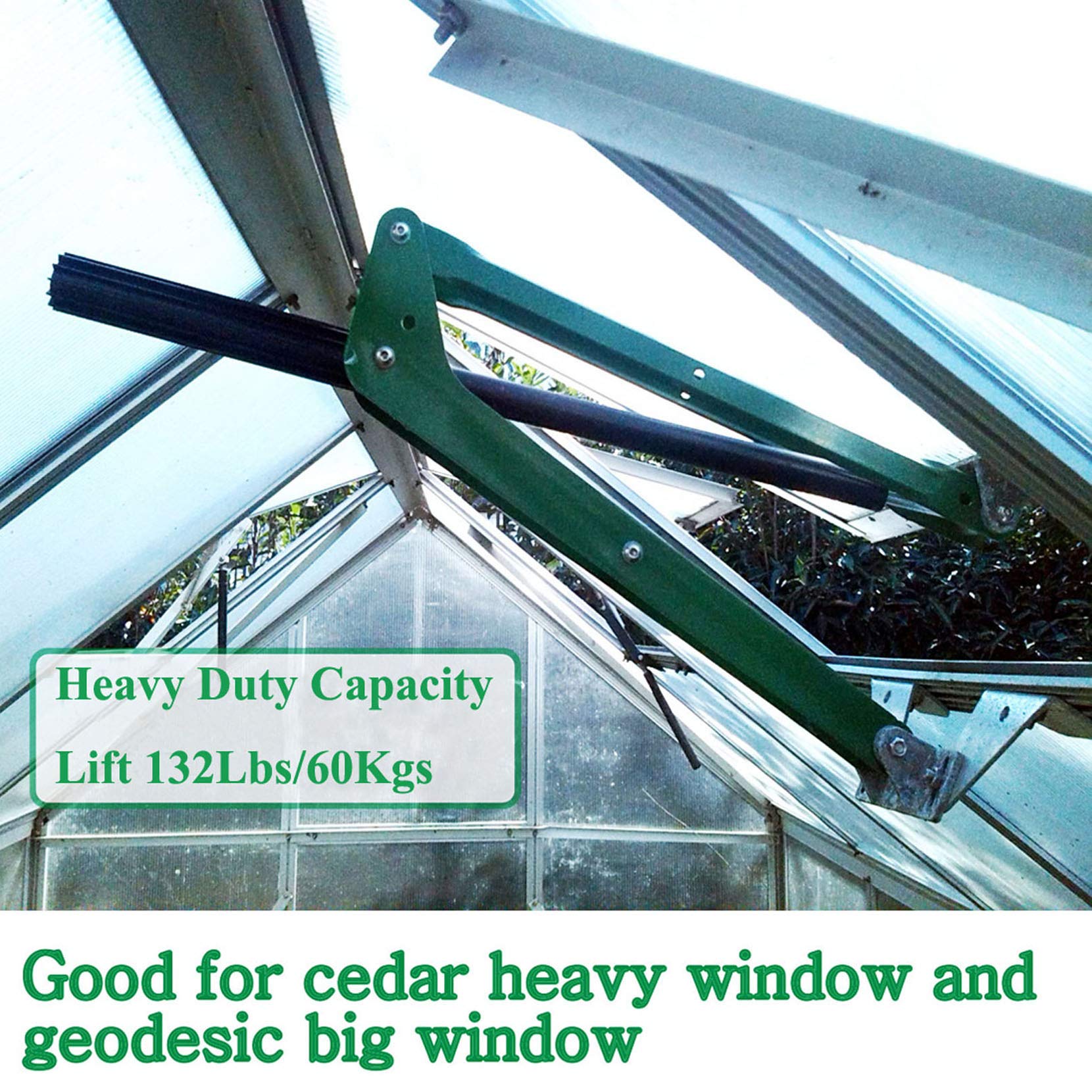 132 Lbs Capacity Heavy Duty Automatic Greenhouse Vent Opener - Solar Powered Auto Hothouse Window Opener Kit for Roof Vents - Perfect for Heavy Windows & Greenhouses (Ideal for Gardening, Hydroponics & Plant Growth)