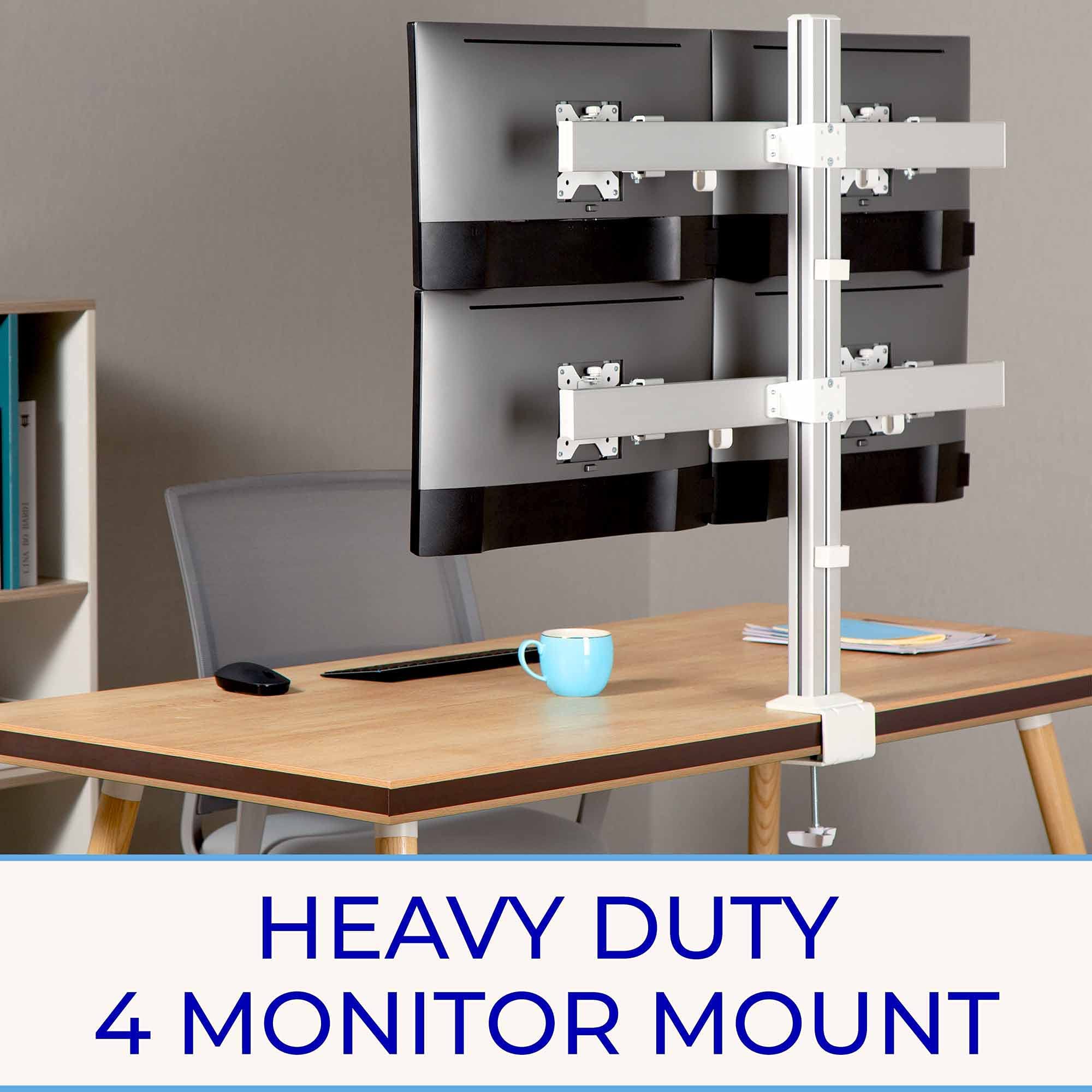 Stand Steady 4 Monitor Mount Desk Setup - Heavy Duty Adjustable VESA Stand for 17-32 inch Screens | Ergonomic Swivel Arm with Clamp Base | Silver 4-Pack | Perfect for Gaming, Office & Home Workstations