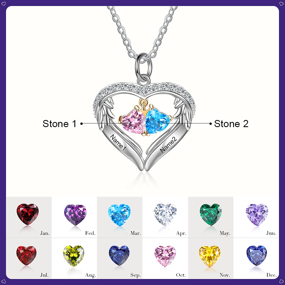 Personalized Sterling Silver Heart Pendant Necklace with Birthstone & Name - Custom Mother's Jewelry Gift for Her - Perfect for Birthdays, Anniversaries & Mother's Day