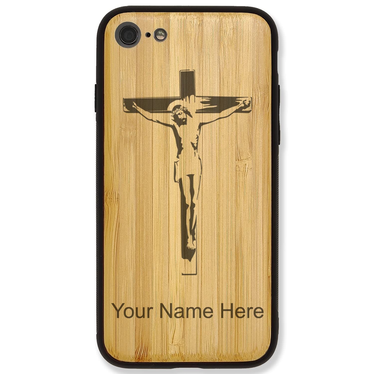 Jesus on The Cross Bamboo Phone Case for iPhone 7 Plus & 8 Plus - Custom Engraving Included | Religious Gift, Christian Accessory, Bible Study Companion
