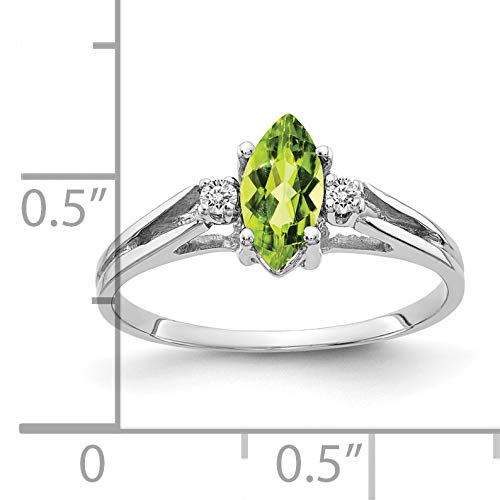 14K White Gold Marquise Peridot & Diamond Ring (8x4mm, Size 6) - Elegant AA Quality Jewelry for Engagement, Anniversary & Special Occasions