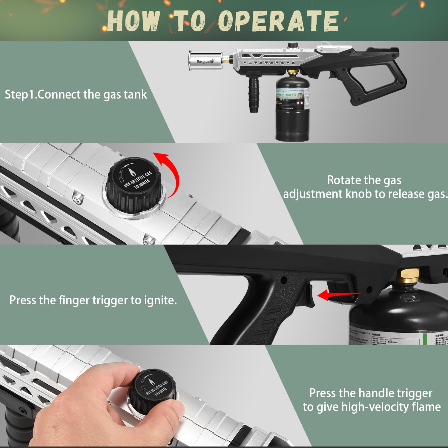 High-Powered Propane Grill Torch Gun - 800,000 BTU Adjustable Flamethrower for BBQ, Sous Vide, Campfire & Charcoal Grills - Professional Cooking Torch Head (Tank Not Included) - Perfect for Outdoor Cooking, Meat Searing & Fire Starting