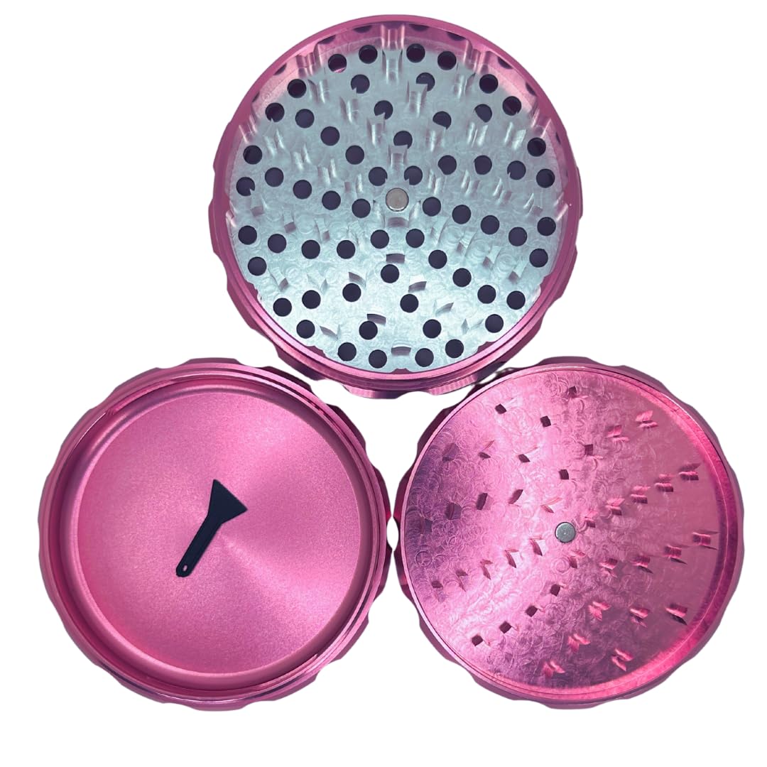 4 Inch Aluminum Alloy Herb Grinder - 3 Layer Spice Crusher with Pollen Catcher, Portable Pink Grinder for Kitchen & Travel - Perfect for Grinding Herbs, Spices, and Tobacco at Home or On The Go