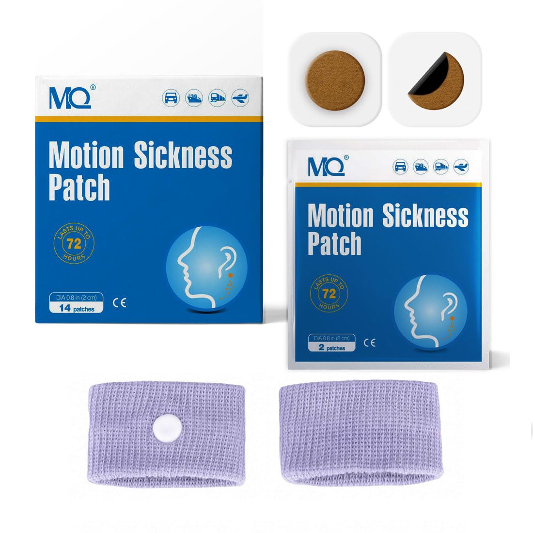 MQ 28 Count Motion Sickness Relief Patches - Non-Drowsy, Waterproof & Fast-Acting for Cruise, Airplane & Car Travel - Long Lasting 72 Hour Nausea Relief - Includes 2 Free Wristbands - Perfect for Seasickness, Airsickness & Motion Sickness Prevention