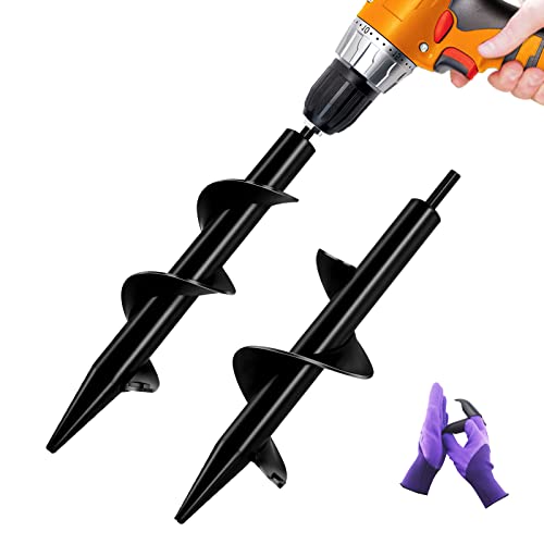 LONGRUN Auger Drill Bit Set - 2.4x12 Inch & 3.14x12 Inch Spiral Drill Bits for Planting, Gardening, and Post Hole Digging | Compatible with 3/8