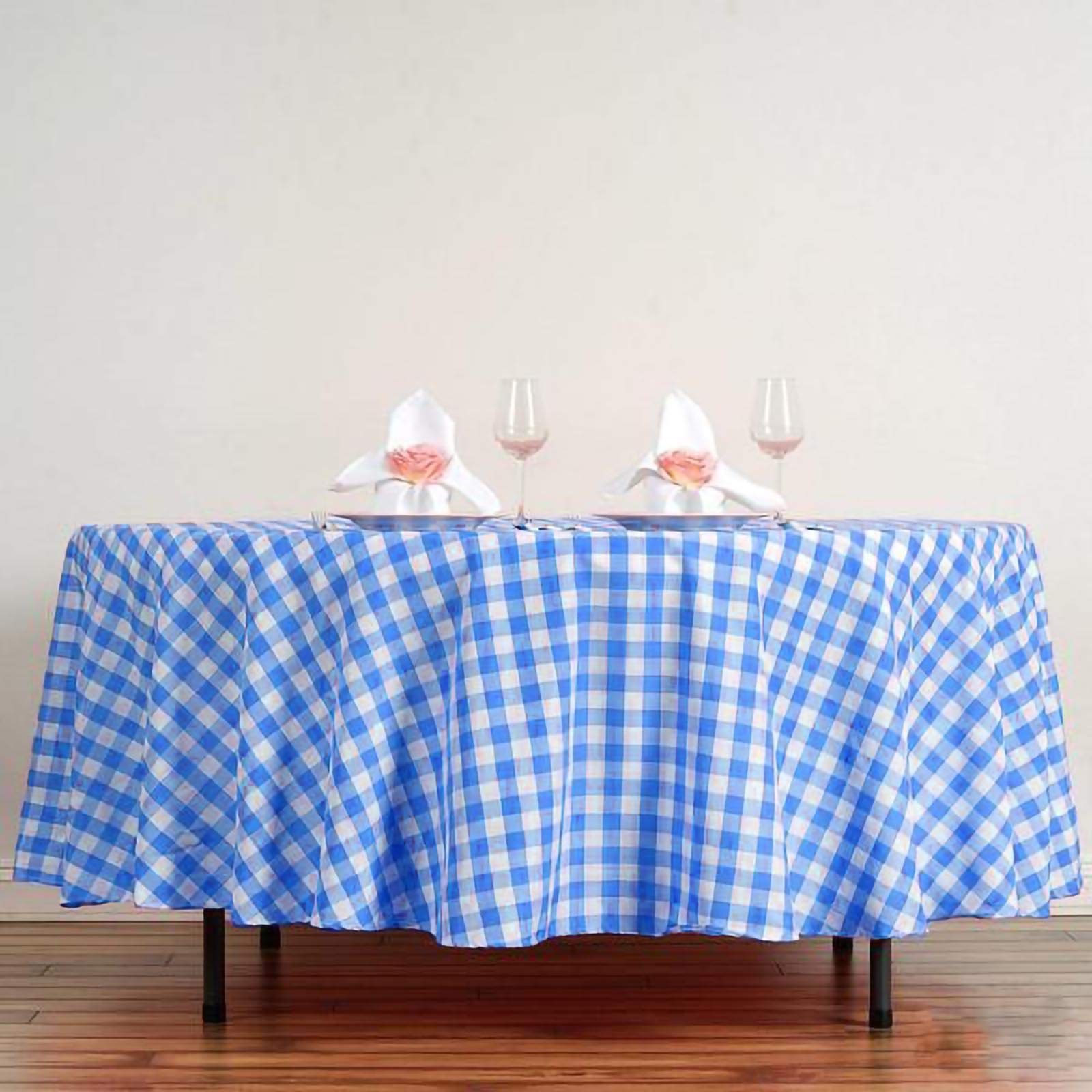 10 Pack Blue Gingham Checkered Polyester Tablecloths - 108 Inch Round for Wedding, Party, Catering & Home Decor - Washable & Wrinkle Resistant Table Linens