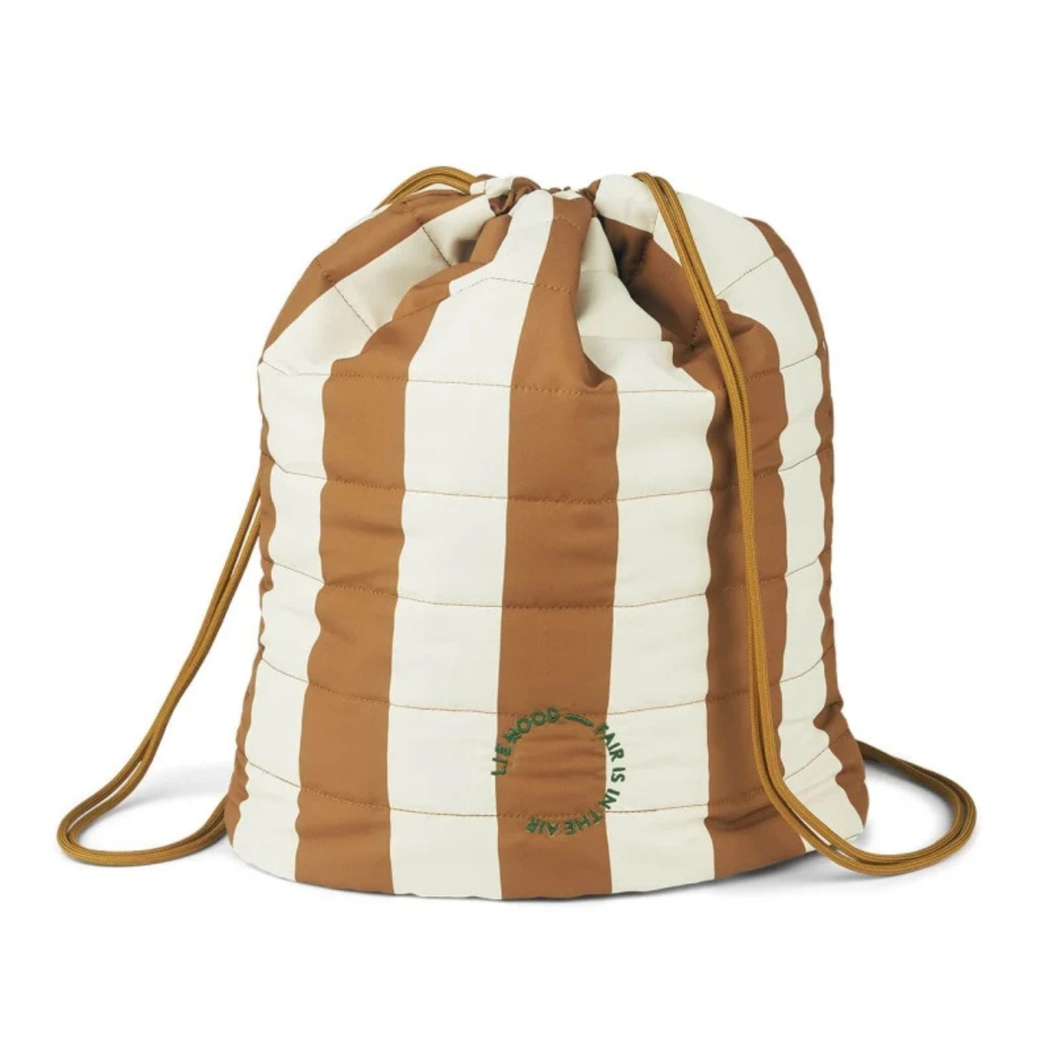 LIEWOOD Samar Kids Gym Bag - Printed Stripe Golden Caramel/Sandy Backpack for Boys & Girls - Perfect for School, Sports & Travel
