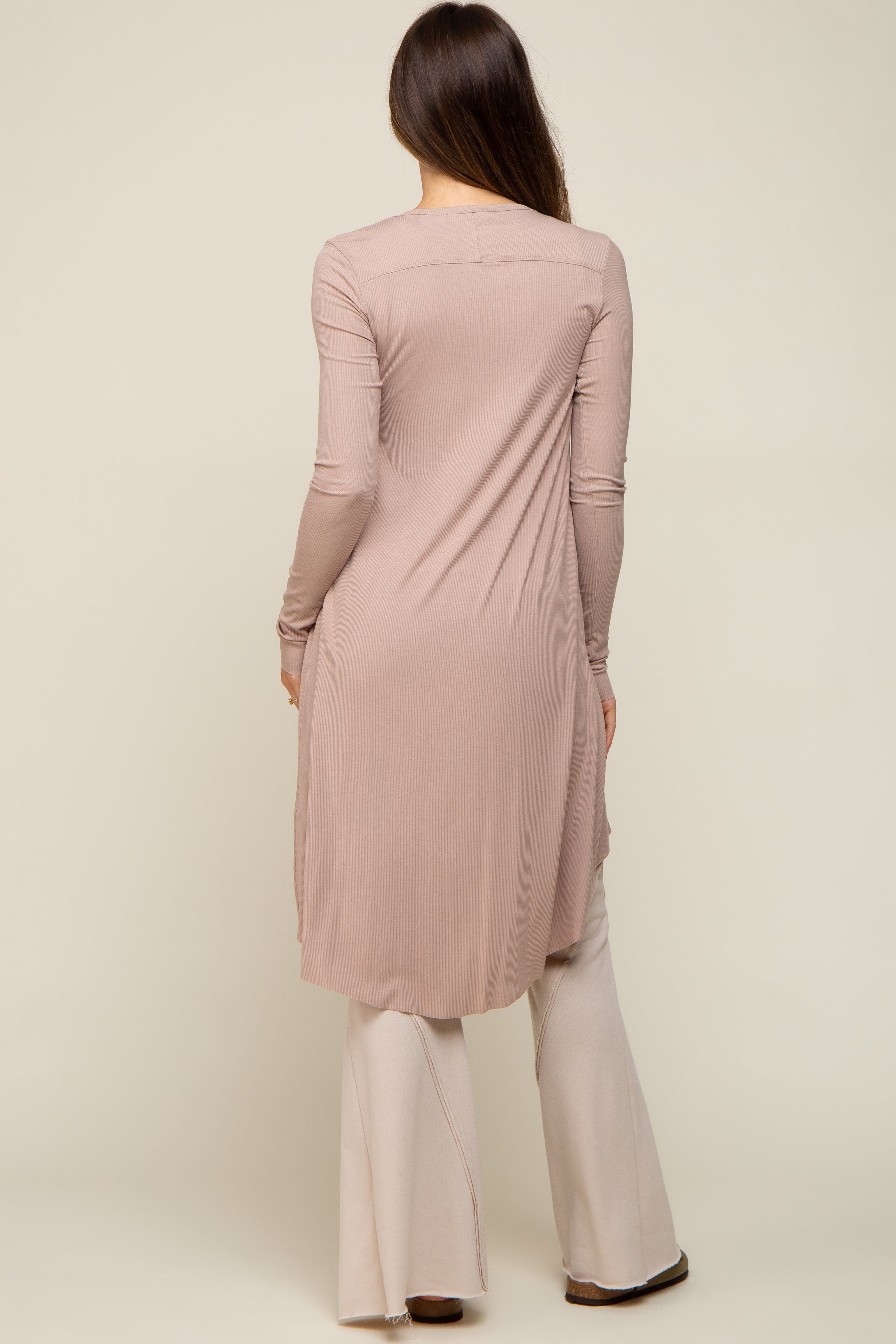 Beige Button Front Knit Maternity Cardigan for Pregnancy - Soft Comfortable Long Sleeve Open Front Sweater for Women | Perfect for Nursing, Office Wear & Casual Outfits
