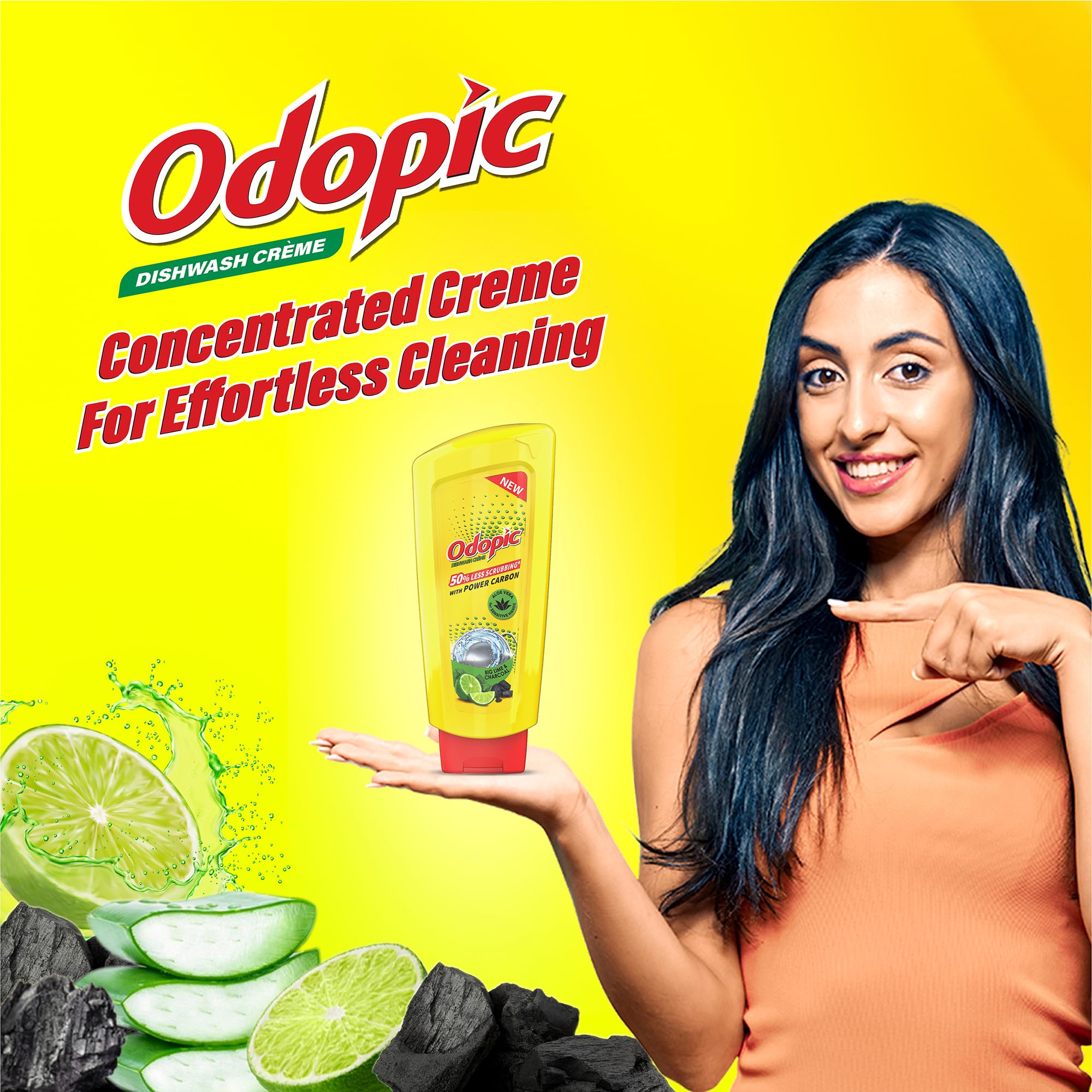 DABUR Odopic Dishwash Creme Charcoal - 750Ml | Powerful Liquid Dish Soap Gel with Fresh Fragrance | Deep Cleaning Kitchen Utensil Cleaner | Removes Tough Grease & Stains with 50% Less Scrubbing | No Residue Formula | Ideal for Pots, Pans, Dishes & Cookware Cleaning