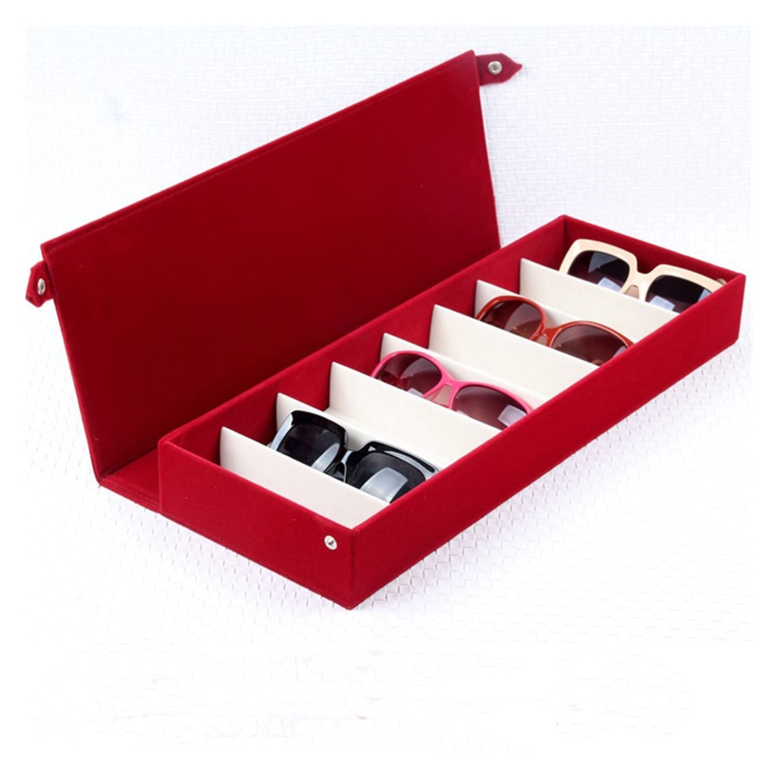 YIXIN2013SHOP 8-Slot Velvet Eyeglass Sunglasses Display Stand - Glasses Organizer Case Box Holder for Retail Store & Home (Red) - Perfect for Optical Shops, Jewelry Displays & Bedroom Dresser Organization