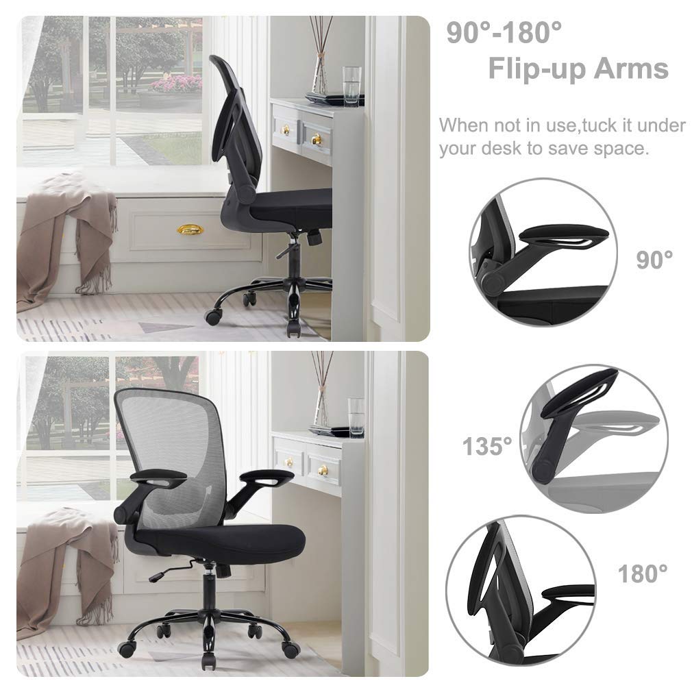 Ergonomic Home Office Chair with Lumbar Support - Adjustable Mesh Computer Desk Chair with Armrests, Swivel & Rolling Wheels for Women & Adults - Perfect for Long Work Hours & Gaming - Grey