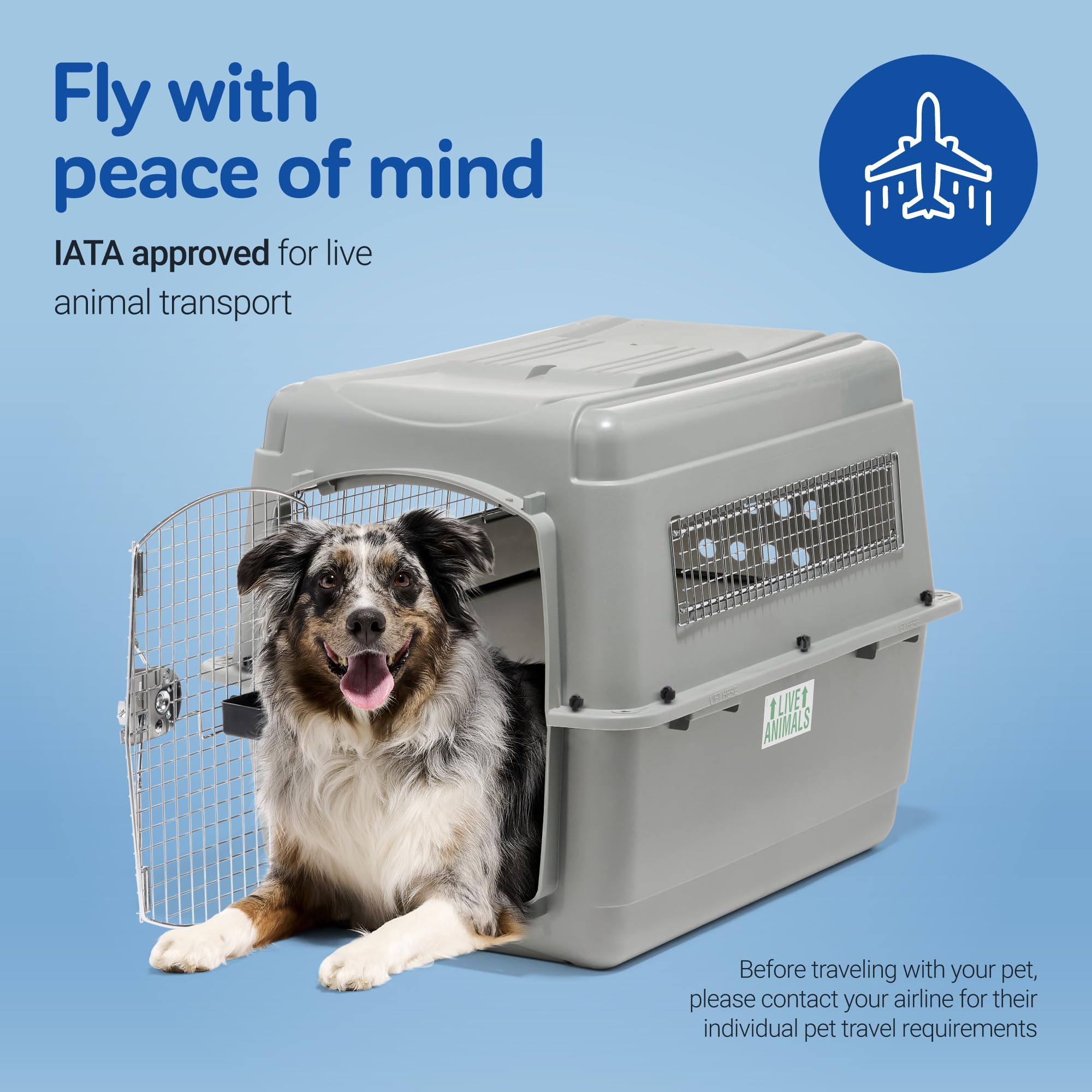 Petmate Sky Kennel - Airline Approved Heavy Duty Dog Crate for Medium to Large Dogs 50-70 lbs (36 Inches) - Perfect for Air Travel, Road Trips & Vet Visits - Made in USA
