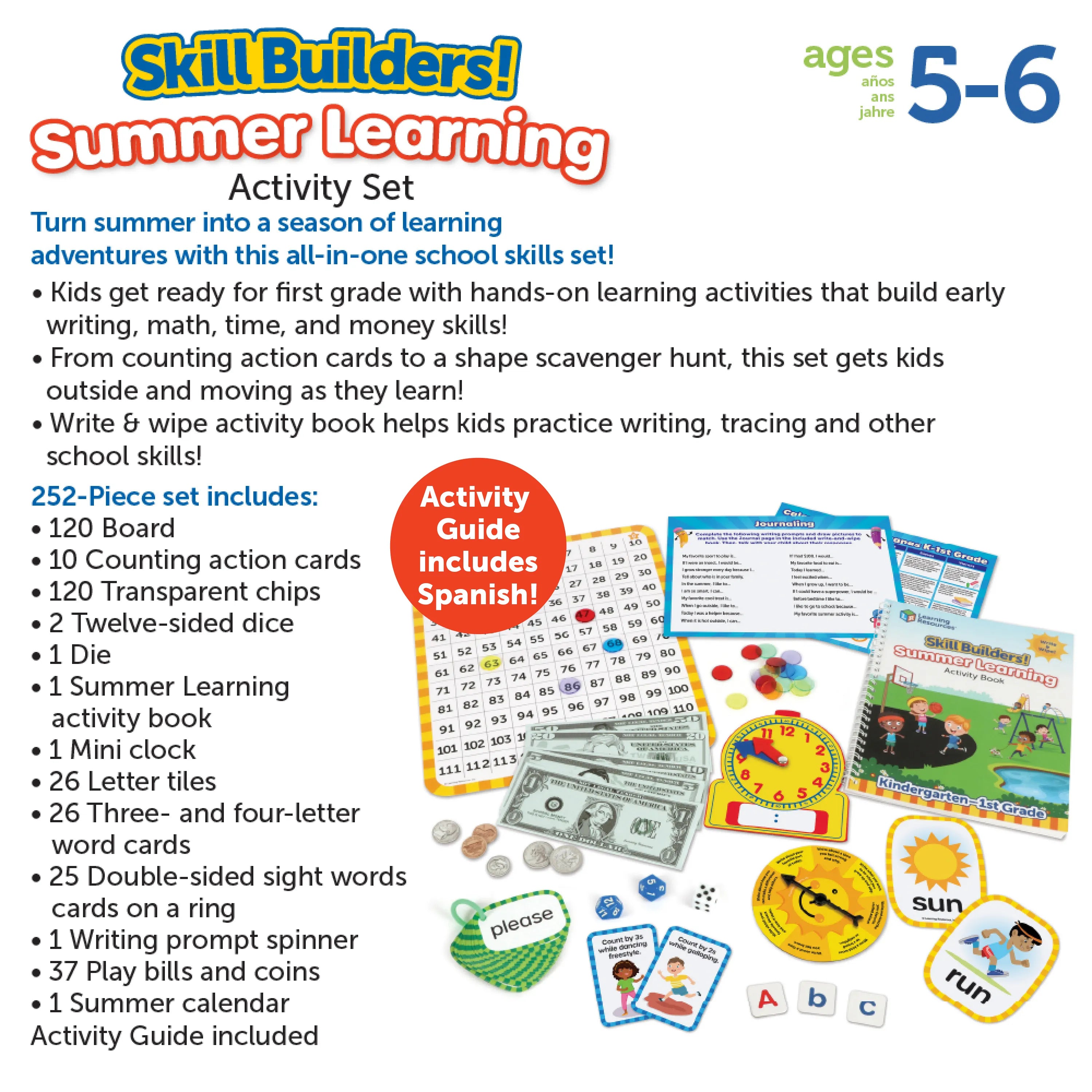 Skill Builders Summer Learning Activity Set for Kindergarten & 1st Grade - Fun Educational Games for Kids at Home or Classroom