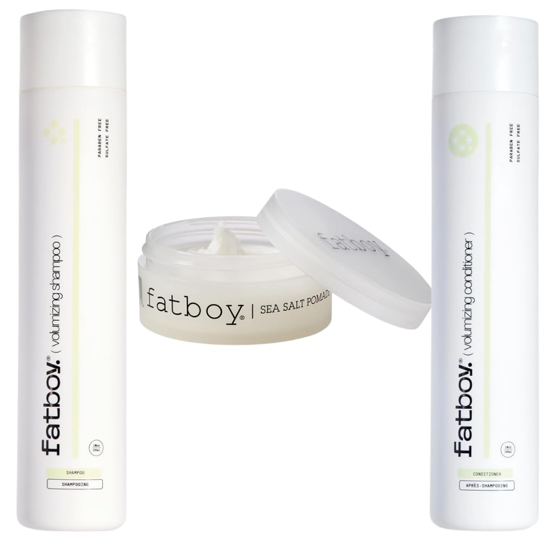 Fatboy Hair Volumizing Shampoo & Conditioner Set with Sea Salt Pomade - Paraben-Free, Color-Safe Hair Care Bundle for All Hair Types | Perfect for Beach Waves, Textured Styles & Everyday Volume Boost
