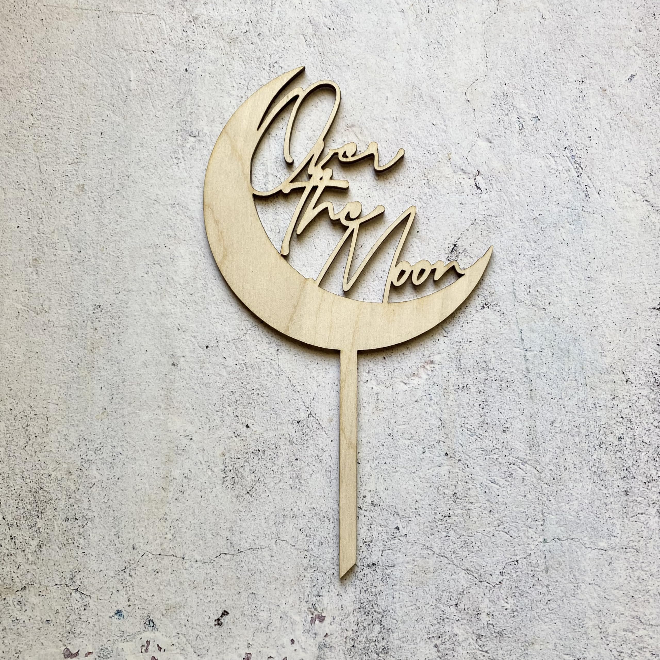Over The Moon Wood Cake Topper - Handcrafted Wedding, Baby Shower & First Birthday Cake Decoration - Perfect for Celestial-Themed Celebrations and Special Occasions