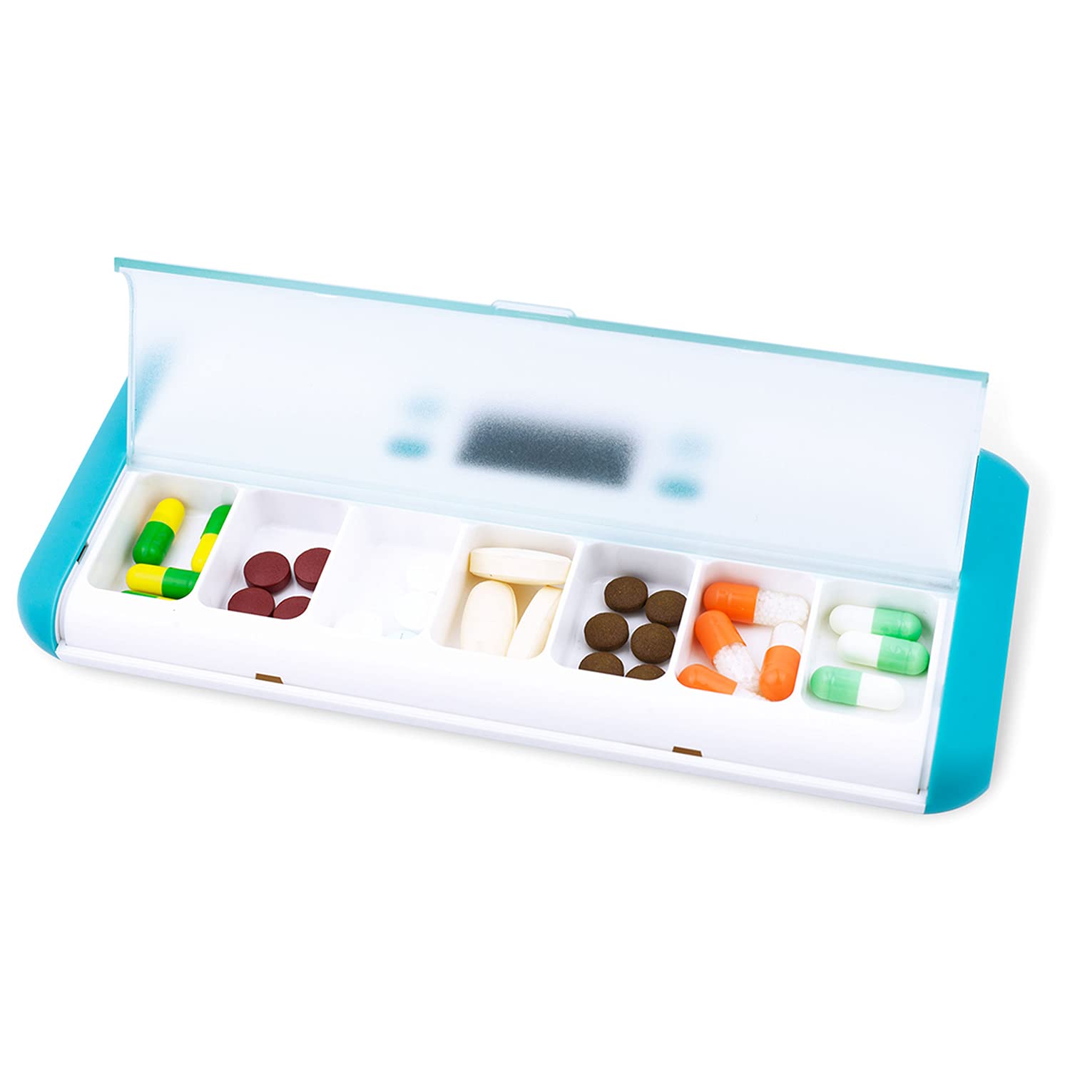 ASRIO Automatic Pill Dispenser with LED Timer & Smart Vibration - 7 Day Pill Organizer (4 Times Daily) for Vitamins, Supplements & Medication - Perfect for Elderly Care, Travel & Daily Health Management