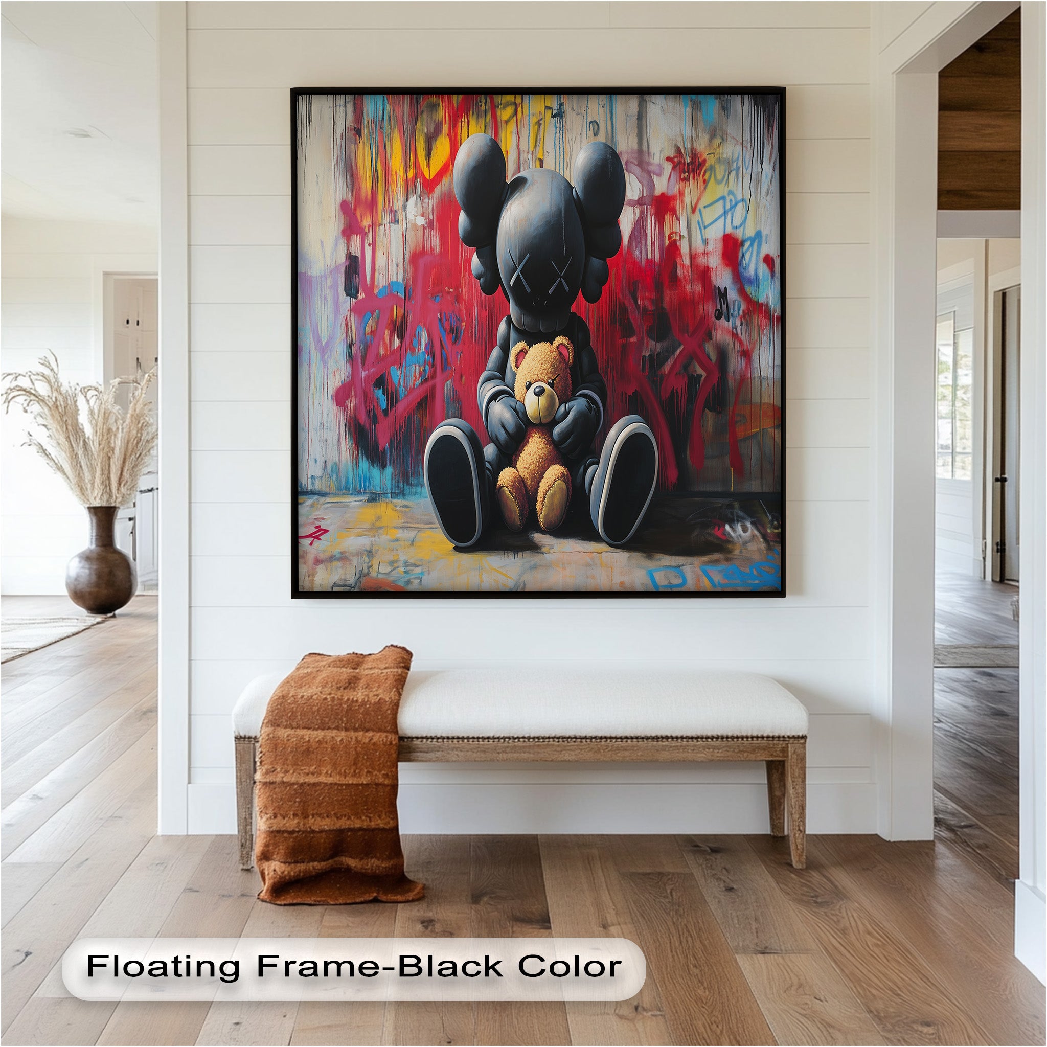 KAWS Oil Painting - Alone with a Bear - Modern Artwork for Home Decor & Gift Ideas