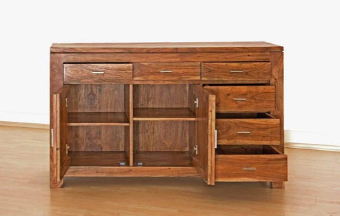Gfine Solid Acacia Wood Sideboard - 2 Doors & 6 Drawers, 137x45x86cm - Perfect for Dining Room Storage & Living Room Organization