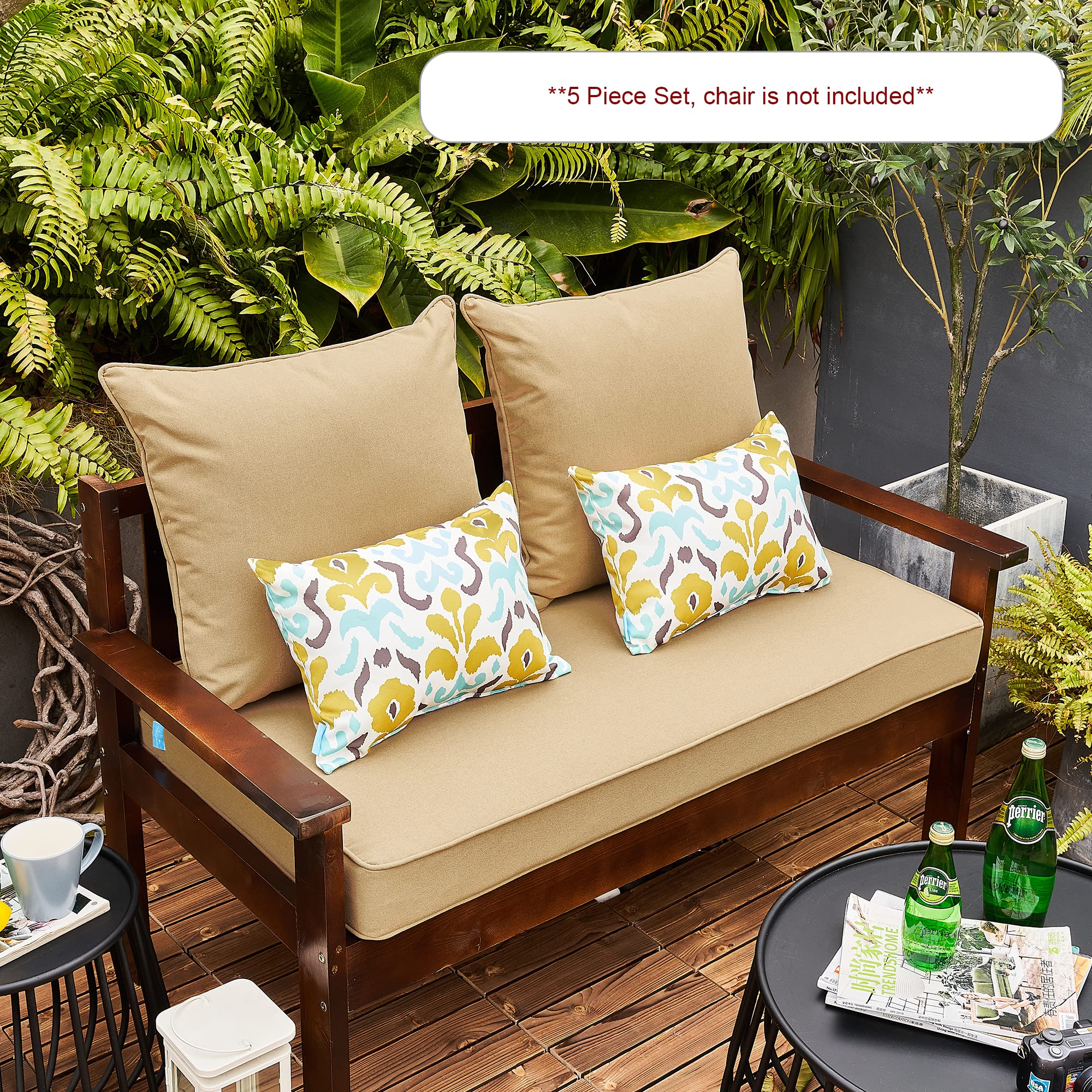 ARTPLAN All-Weather Outdoor Loveseat Cushions Set of 5 - Waterproof Patio Deep Seating Cushions for Garden, Poolside & Deck Furniture - Perfect for Backyard, Porch & Sunroom Relaxation
