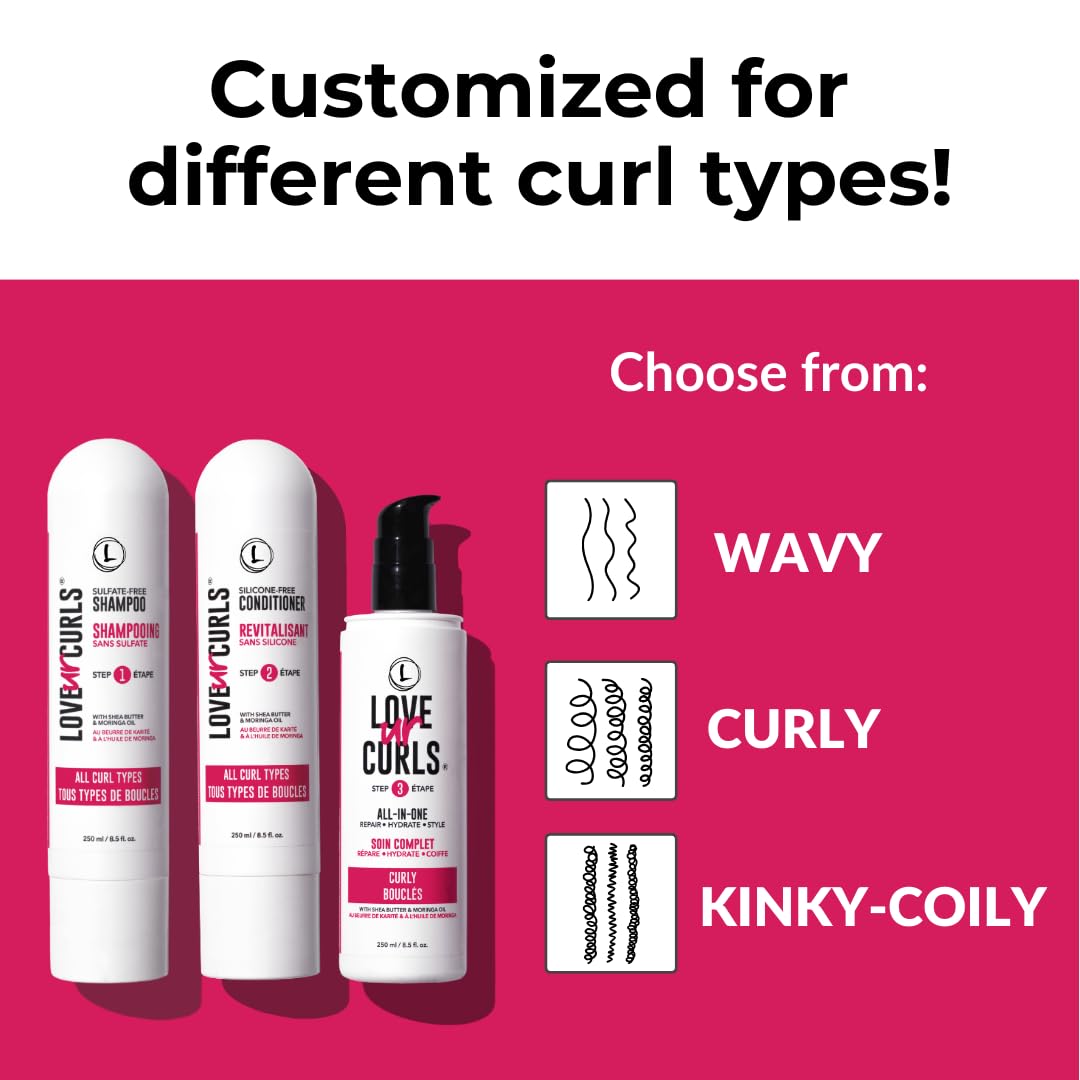 Love Ur Curls - 3-Step Repair & Moisturizing Shampoo, Conditioner & Curl Cream Styler Set for Curly Hair | Hydrating Hair Care System for Defined Curls & Frizz Control | Perfect for Daily Use & Salon-Quality Results at Home