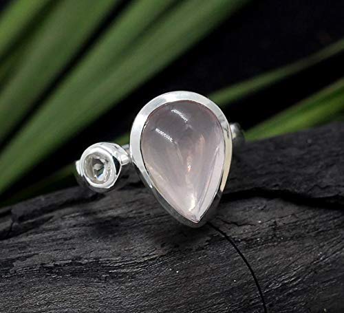 Rose Quartz Open Front Ring - 925 Sterling Silver Handmade Jewelry for Women, Anniversary & Birthday Gift - Elegant & Romantic for Everyday Wear, Date Nights & Special Occasions