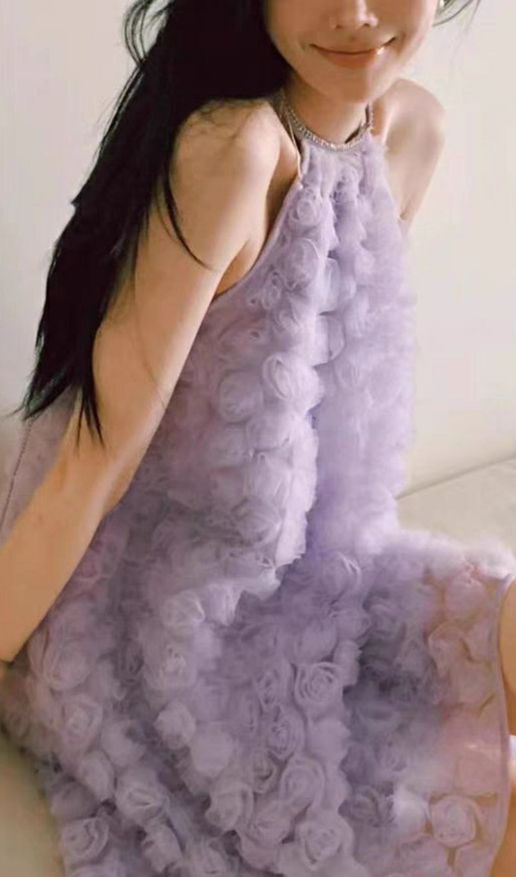 Elegant 3D Purple Rose Halter Neck Backless Midi Dress for Women - Perfect for Summer Parties, Weddings, and Special Occasions
