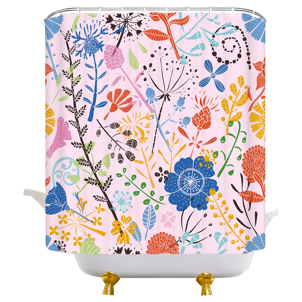 Abstract Floral Shower Curtain - Colorful Botanical Berries & Wild Grass Design, Durable Fabric Bathroom Decor with Hooks - Perfect for Spring Refresh, Boho Chic Bathrooms & Nature-Inspired Home Decor