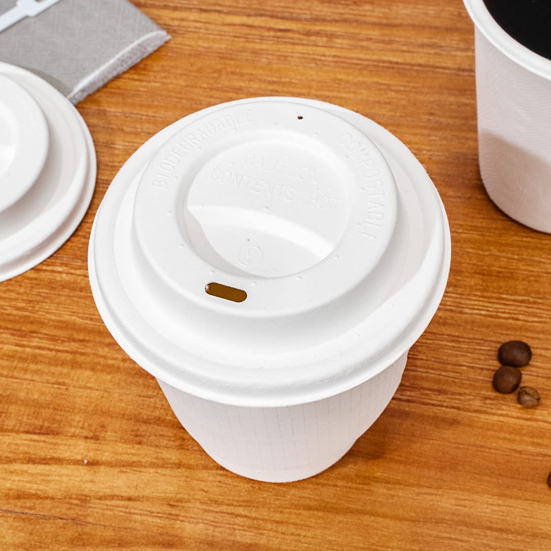 Restpresso 500 Count Vented Disposable Coffee Cup Lids - Fits 8oz, 12oz, 16oz & 20oz Cups - Microwave Safe Bagasse Lids with Elevated Spout - Perfect for Coffee Shops, Cafes & Takeout Restaurants