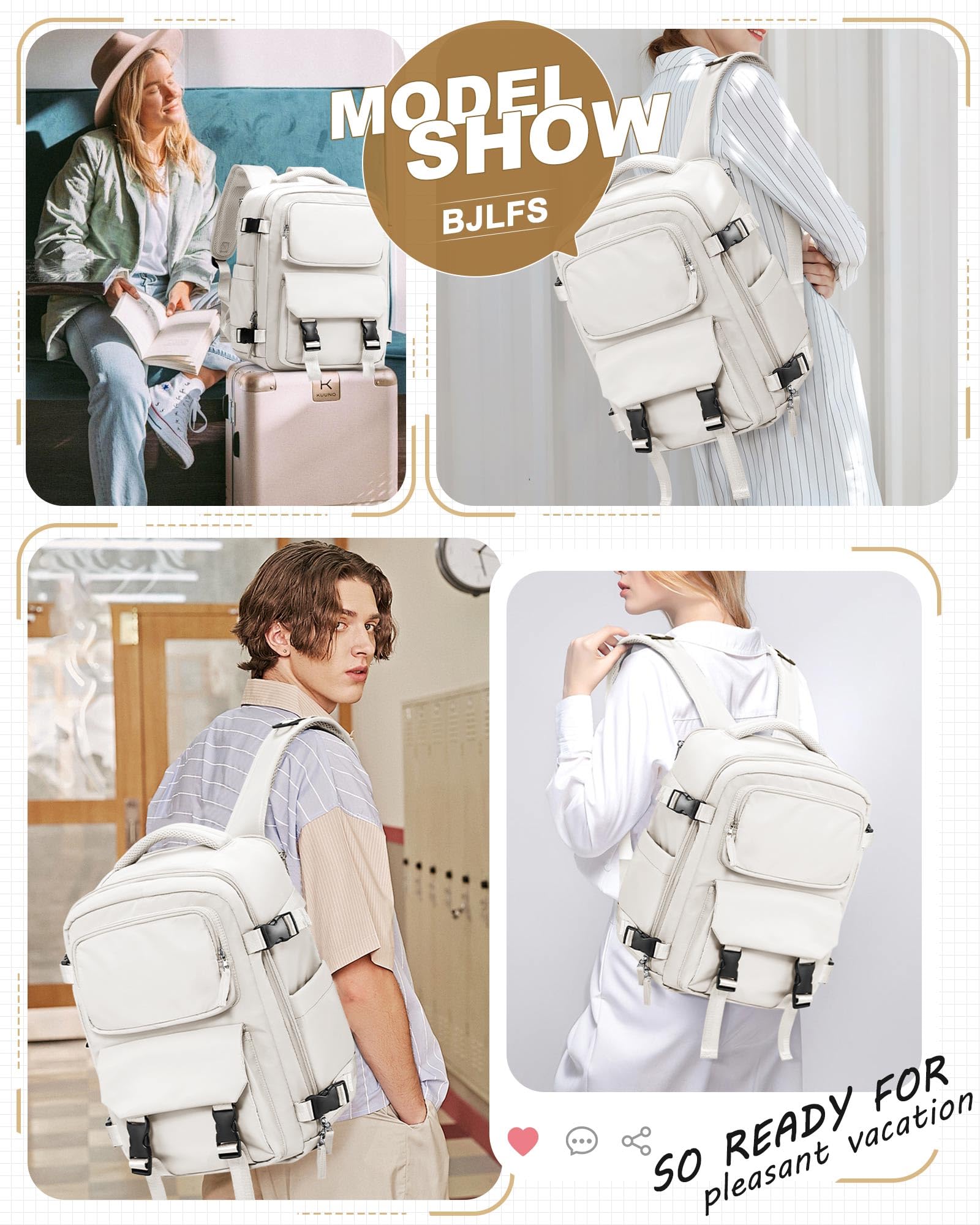Expandable Flight Approved Travel Laptop Backpack for Women & Men - Waterproof Carry On Backpack for College, Business, Hiking & Weekender Trips (Beige) | Perfect for Air Travel, Commuting & Outdoor Adventures
