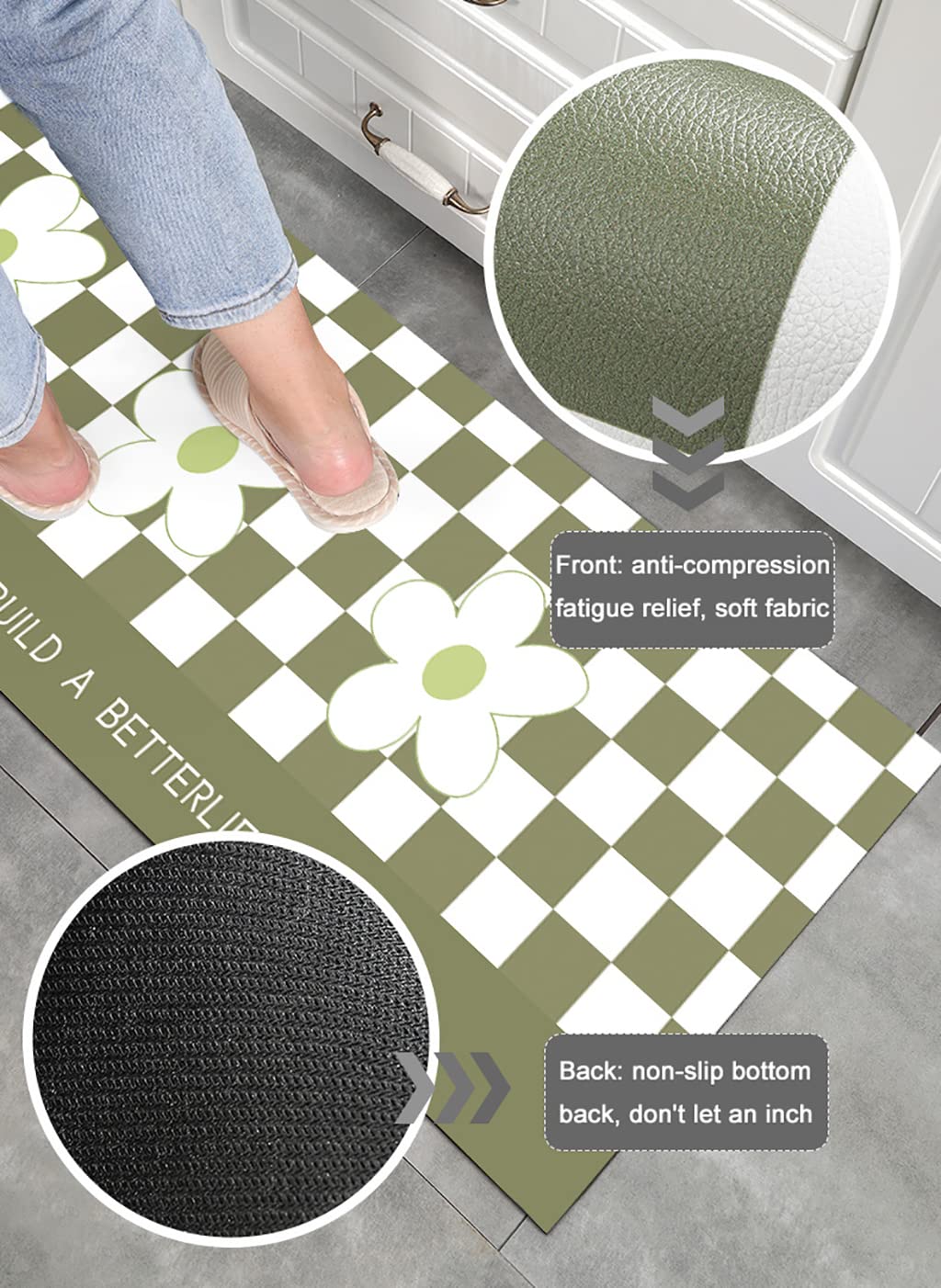 Non-Slip Washable Carpet Runner Rug - Waterproof Anti-Fatigue Floor Mat for Kitchen, Dining Room, Laundry Room, Hallway & Entryway