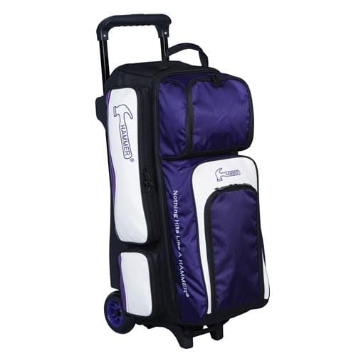 Hammer Vibe Triple Roller Bowling Bag - Purple & White for Professional & League Bowlers | Durable Bowling Ball Carrier with Wheels for Tournaments & Practice