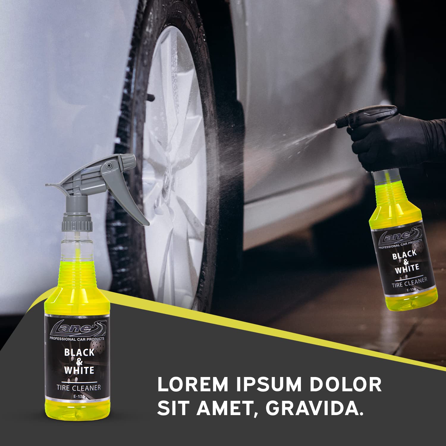 LANE'S Black and White Tire Cleaner - Powerful Tire Cleaning Spray for Cars, Trucks & Motorcycles - Restores Rubber to Like-New Black - Fast Acting Formula (1 Gallon) - Perfect for Auto Detailing, Car Wash & Tire Maintenance