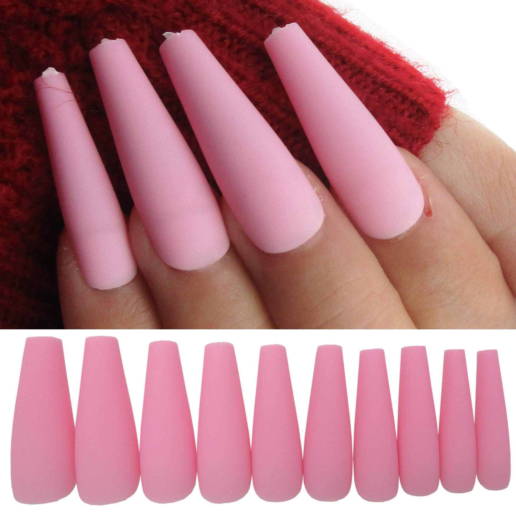 100-Piece Coffin Press-On Nails - Medium Ballerina Acrylic Fake Nails with Matte Finish, Full Cover Pink Artificial Nails for Women & Girls | Perfect for Parties, Weddings, and Everyday Glam