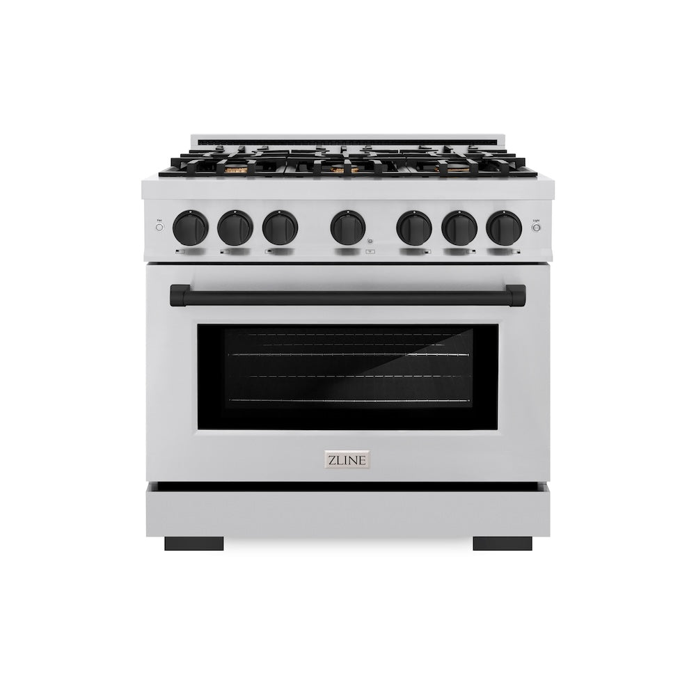 ZLINE Autograph Edition 36 Inch 5.2 Cu Ft Gas Range with 6 Burner Cooktop & Convection Oven - Stainless Steel with Matte Black Accents (HGRZ 36 MB) - Perfect for Professional Home Chefs & Modern Kitchens
