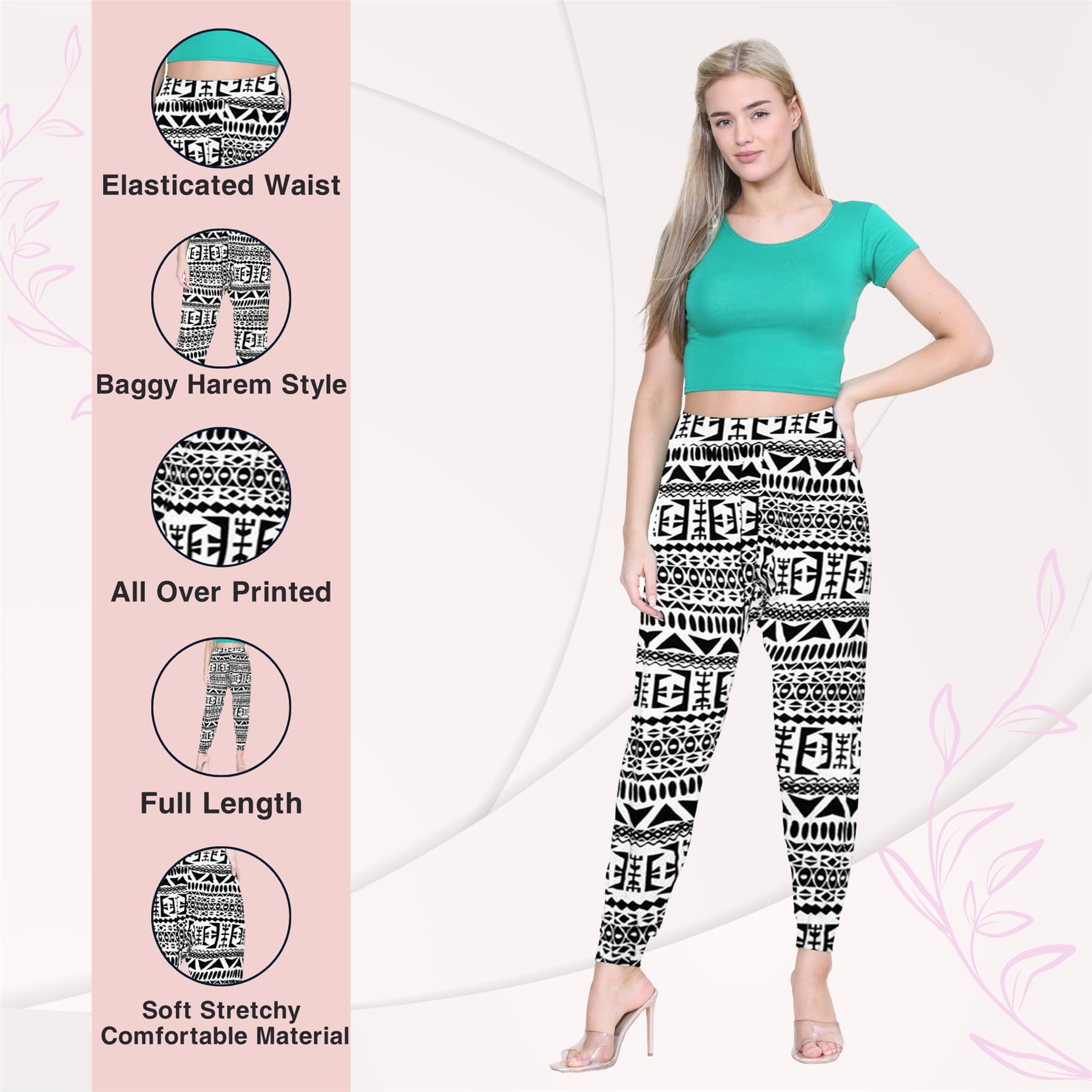 Janisramone® Women's Printed Alibaba Harem Pants - Trendy Boho Palazzo Pants for Women | Lightweight & Comfortable Casual Wear for Yoga, Travel & Lounge