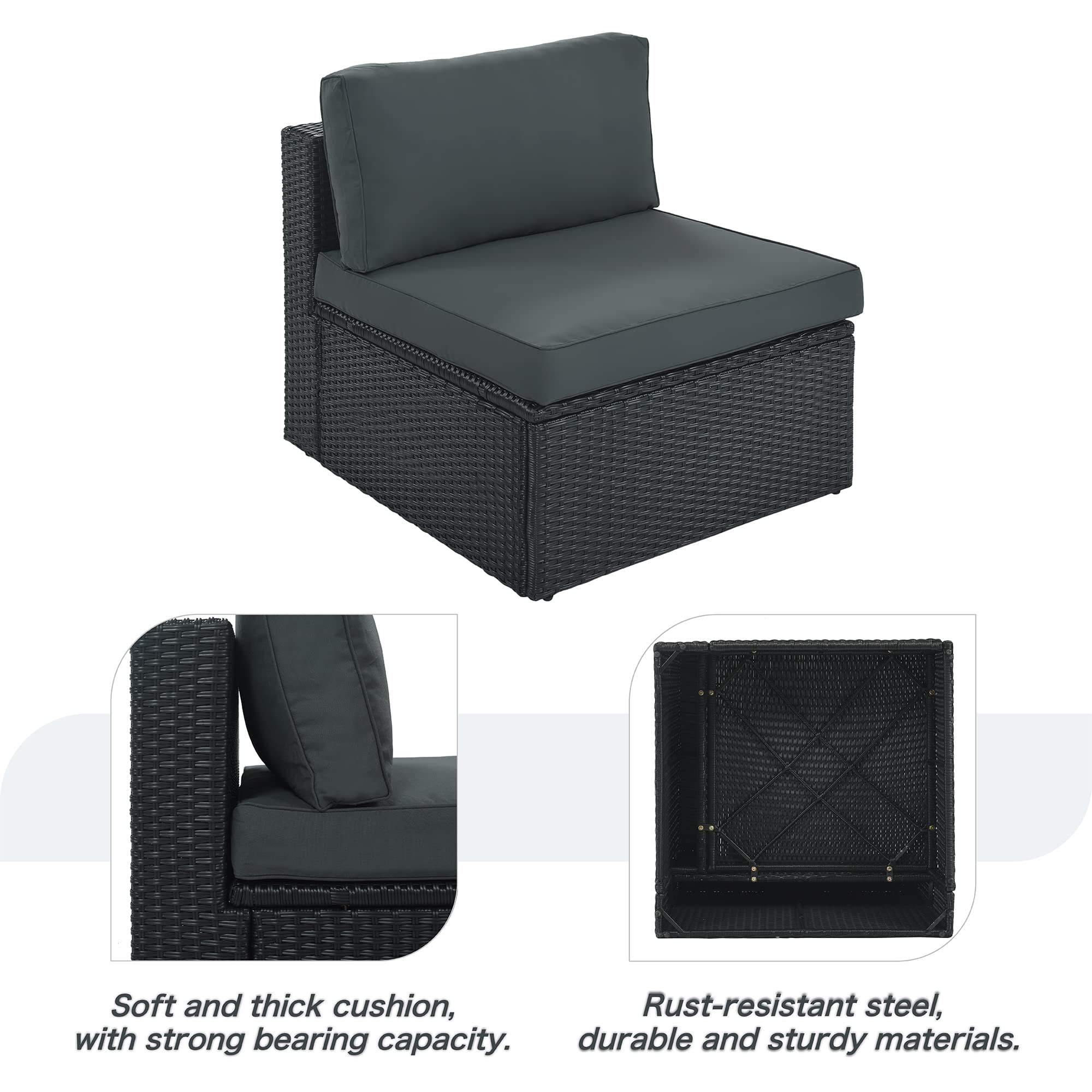 7-Piece Patio Furniture Set Outdoor Wicker Sofa with Coffee Table & Striped Green Pillows - Grey Rattan Conversation Set for Garden, Poolside, and Backyard Relaxation