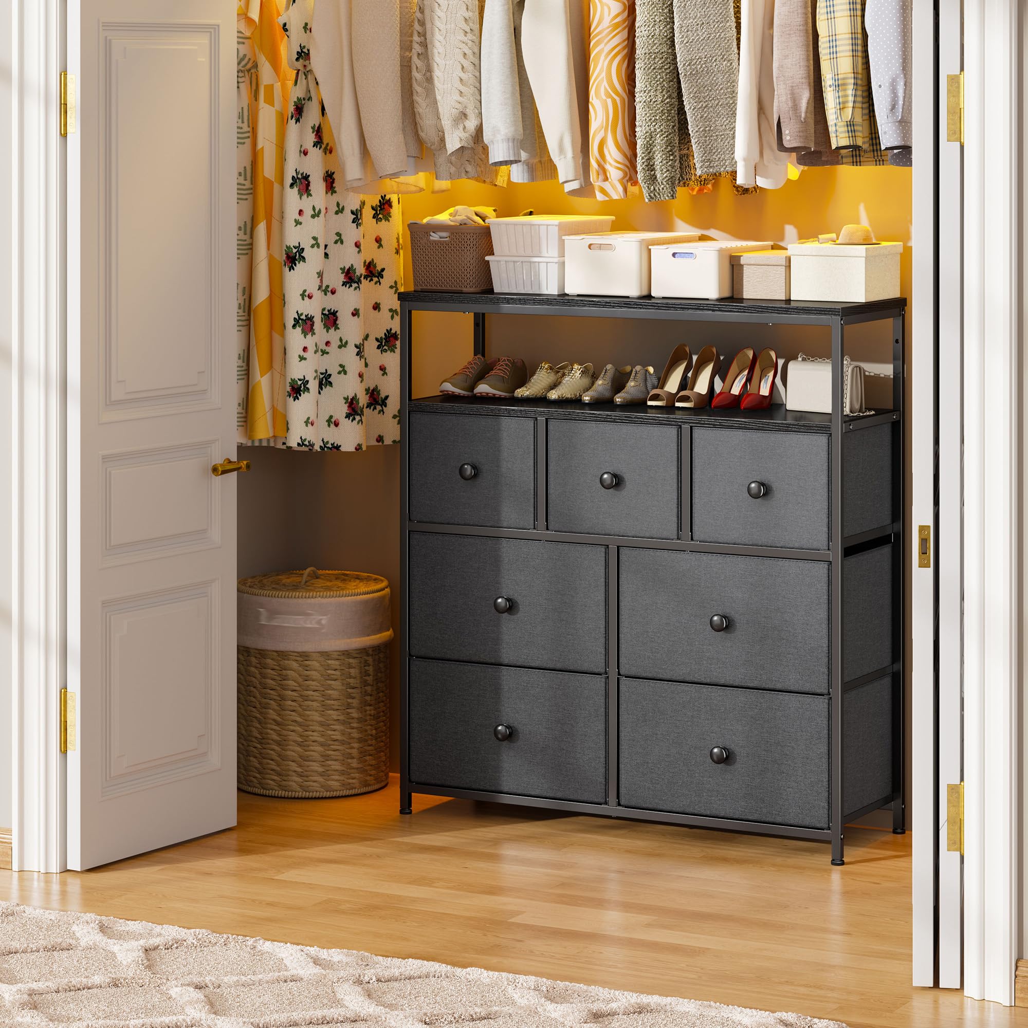 7-Drawer Purple Dresser for Bedroom - Wooden Top & Metal Frame Clothes Storage Chest - Perfect for Bedroom Organization & Entertainment Center Setup