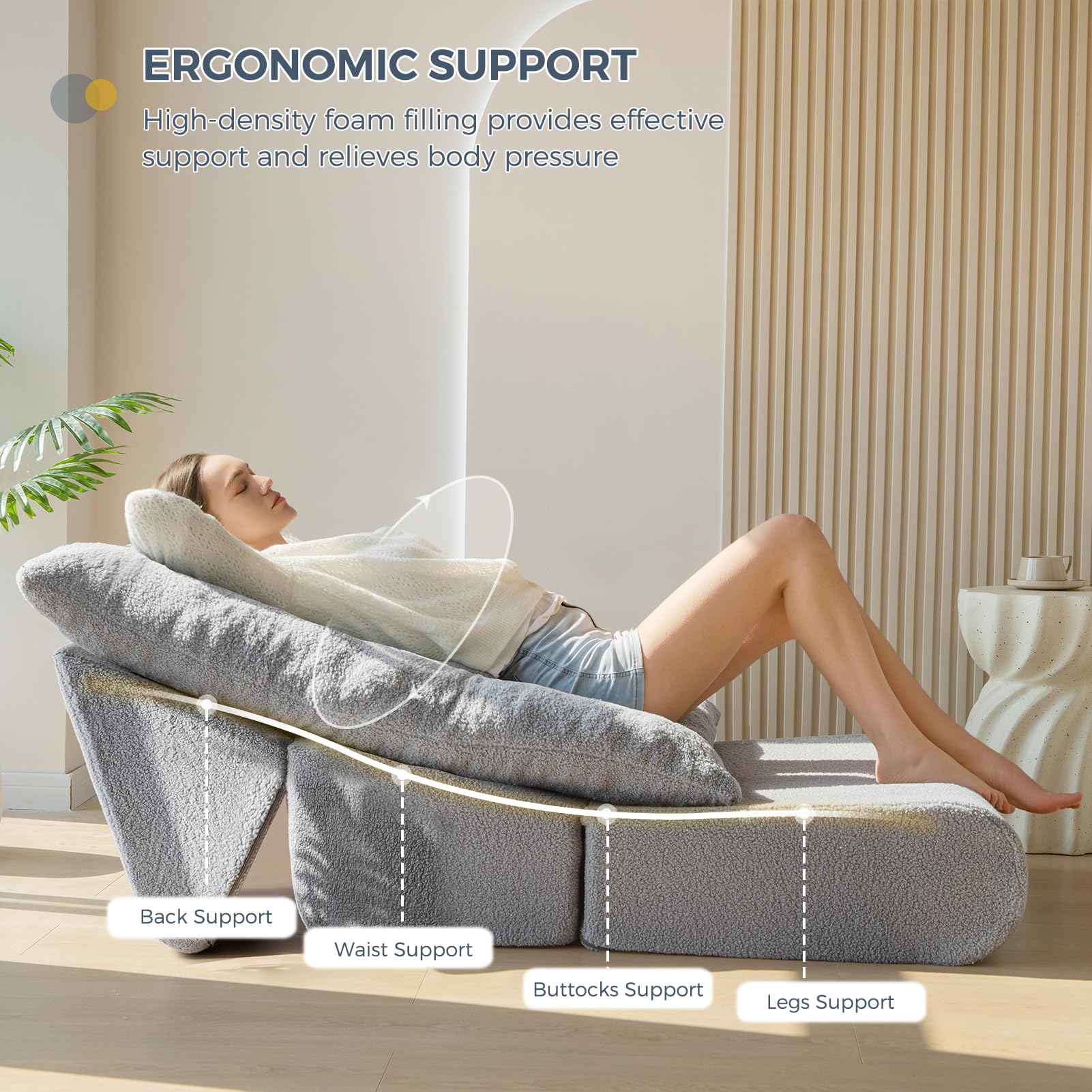 MAXYOYO Convertible Folding Sofa Bed - Boucle Floor Sofa with Back Support, Portable Sleeper Chair for Living Room, Guest Room & Small Spaces, Grey - Perfect for Lounging, Napping & Overnight Guests