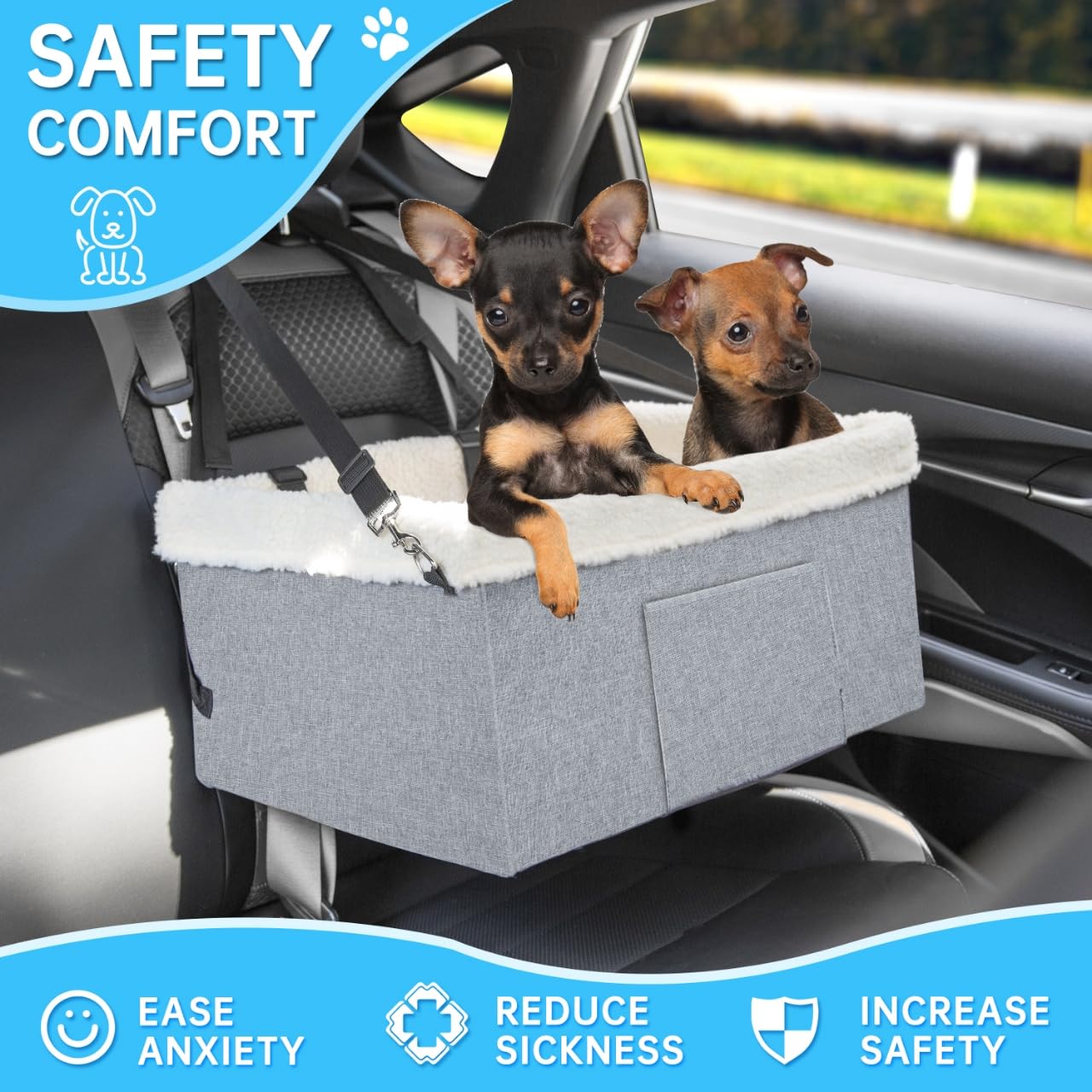 Premium Small Dog Car Seat with Sturdy Metal Frame - Raised Booster Seat for Puppies, Cats & Small Pets - Safe & Comfortable Travel Accessory for Road Trips & Daily Commutes