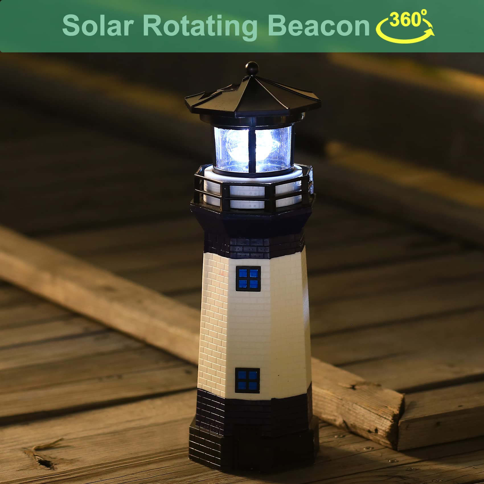 Solar Powered Rotating Beacon LED Lighthouse Lamp - Outdoor Decorative Light for Garden, Patio, Well Cover | Weatherproof Landscape Lighting | Perfect Gift for Home & Marine Enthusiasts (Blue) - Ideal for Coastal Decor, Backyard Ambiance, and Nautical Themed Parties