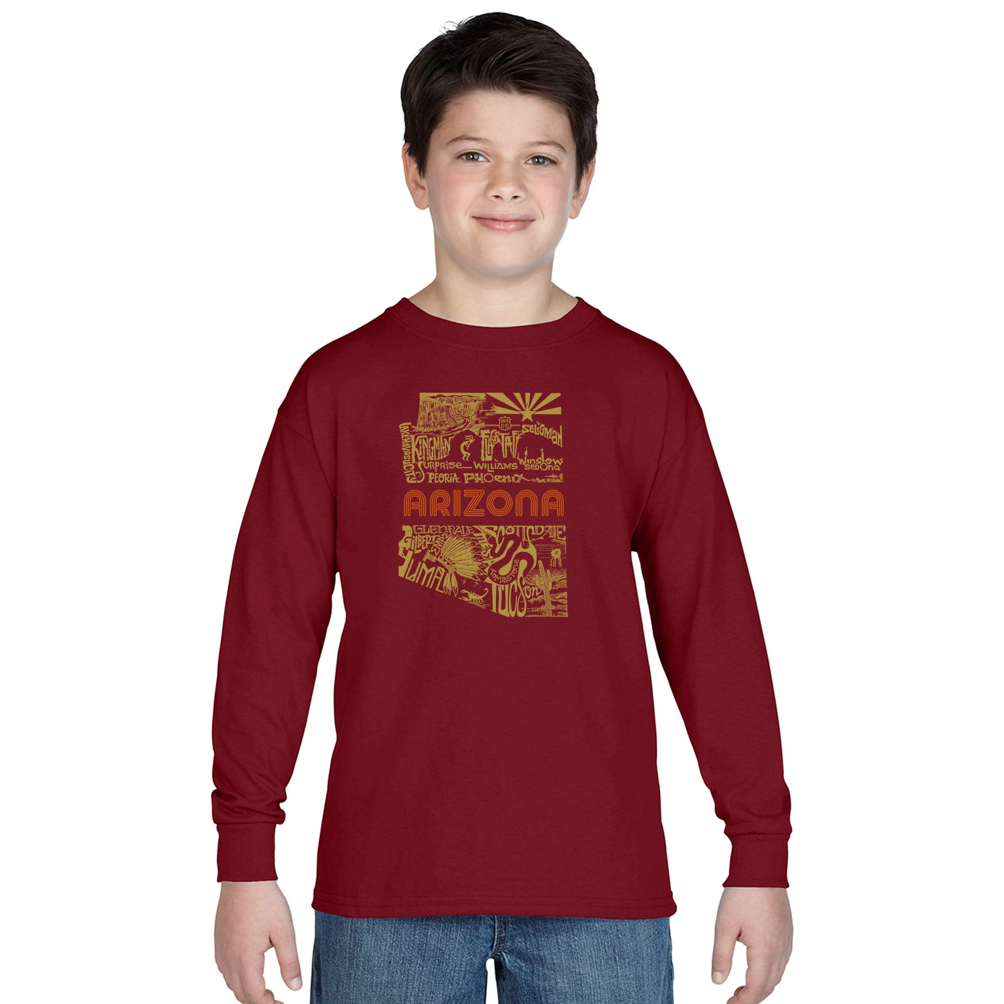 LA POP ART Boys' Word Art Graphic Long Sleeve T-Shirt - Trendy Aztec Print Design for School, Casual Wear & Street Style