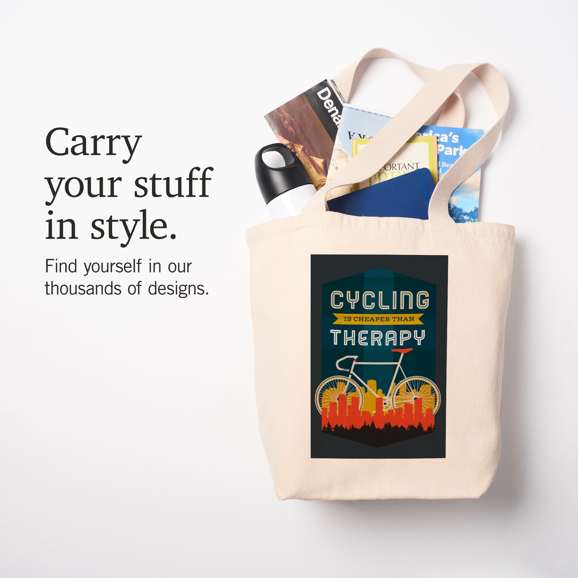 Cycling is Cheaper Than Therapy Tote Bag - 100% Cotton Canvas Reusable Shopping Bag - Perfect for Groceries, Beach Trips & Eco-Friendly Lifestyle
