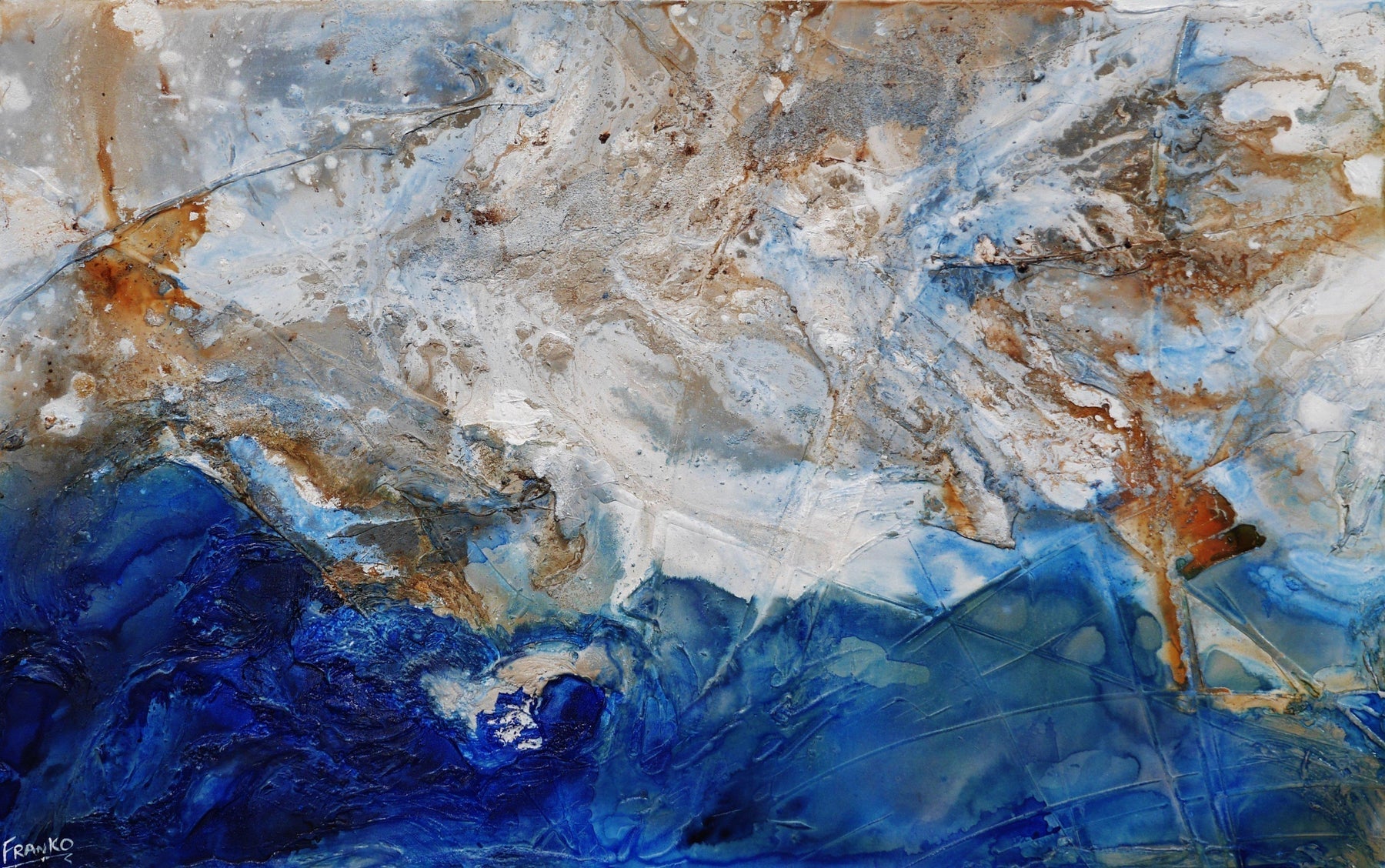 160cm x 100cm Cream Blue Textured Abstract Canvas Painting - Modern Wall Art for Living Room, Bedroom & Office Decor
