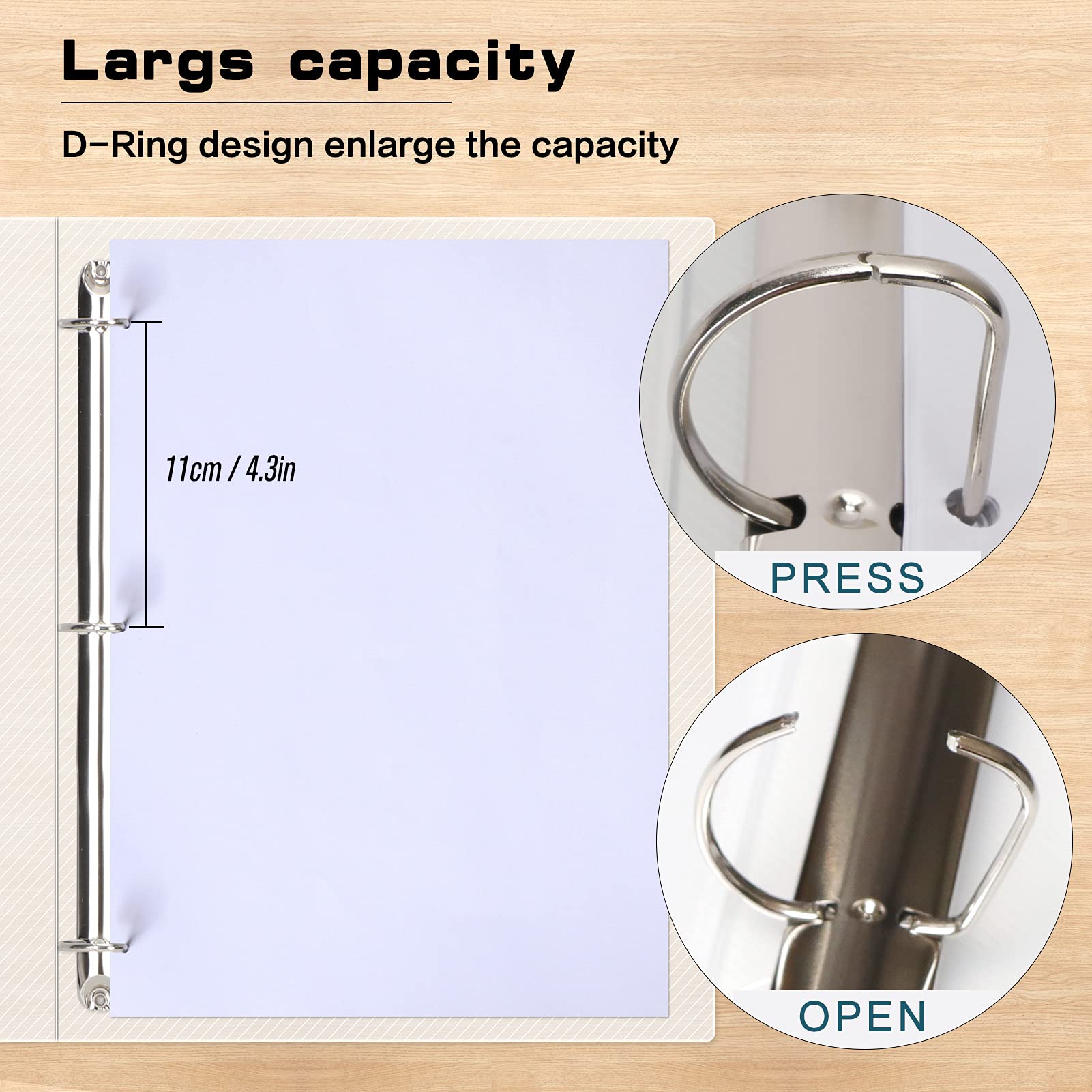 NatureTouch 3 Ring Binder 1.5 Inch - 4 Pack D Ring Binders for 8.5 x 11 Paper, Clear View Organizer with Transparency - Perfect for School, Office & Document Storage