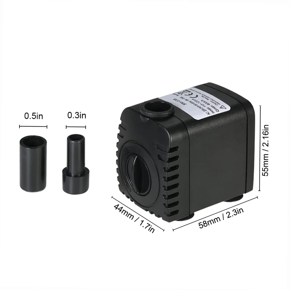 600L/H 8W Ultra Quiet Submersible Water Pump with 2 Nozzles, AC220-240V Mini Water Pump for Aquarium, Tabletop Fountains, Pond Water Gardens & Hydroponic Systems - Perfect for Indoor/Outdoor Water Features & Plant Cultivation