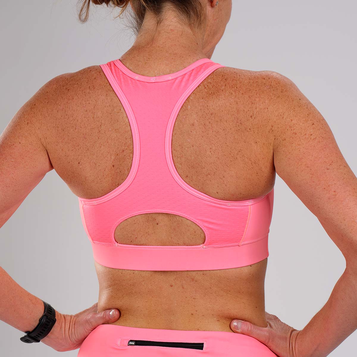 Women's LTD Run Bra - High Support Sports Bra in Neon Coral for Running, Yoga & Gym Workouts
