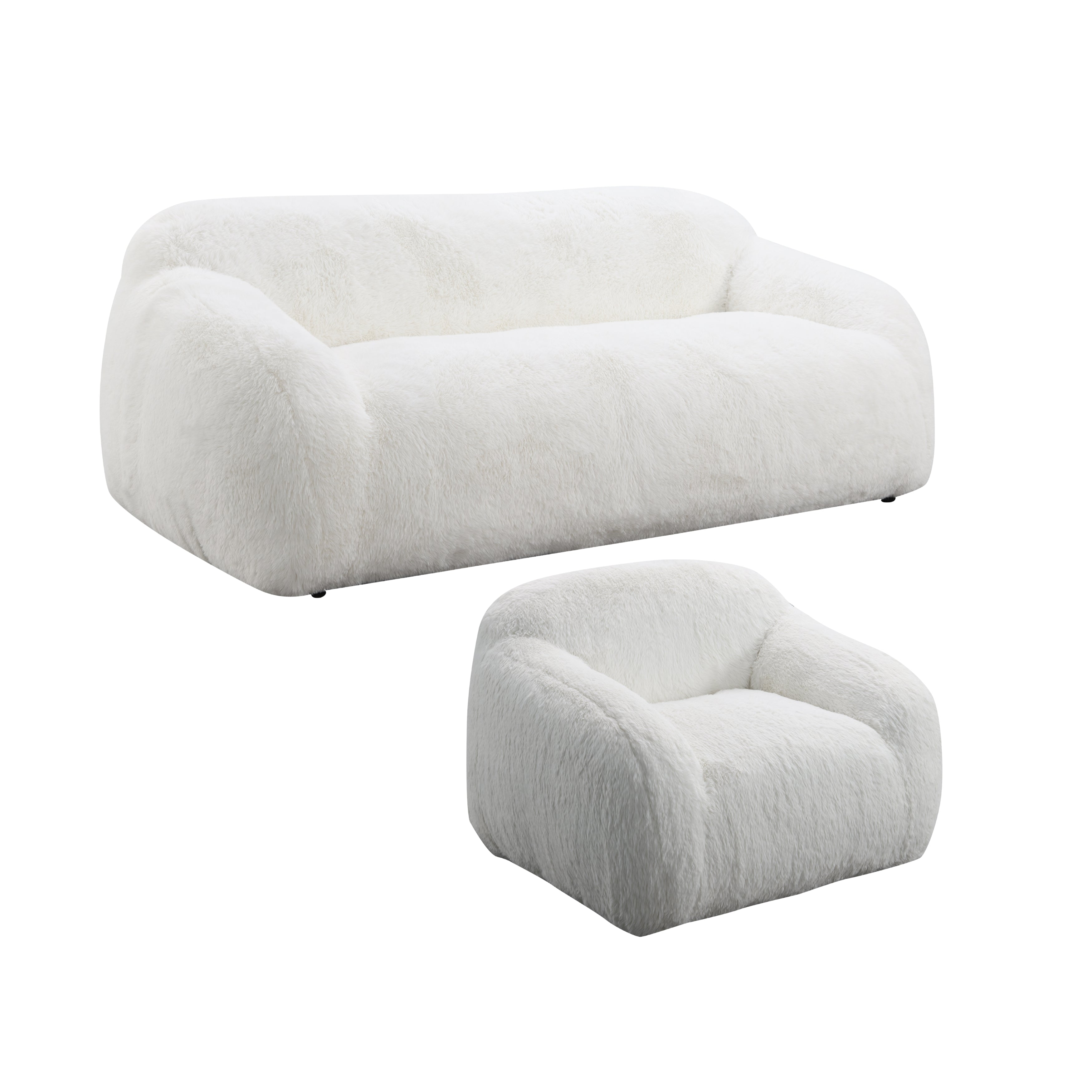 Roundhill Furniture Adell Polar Bear 2-Piece Living Room Set - Sofa & Swivel Chair for Cozy Home Decor | Perfect for Small Spaces, Apartments & Family Gatherings