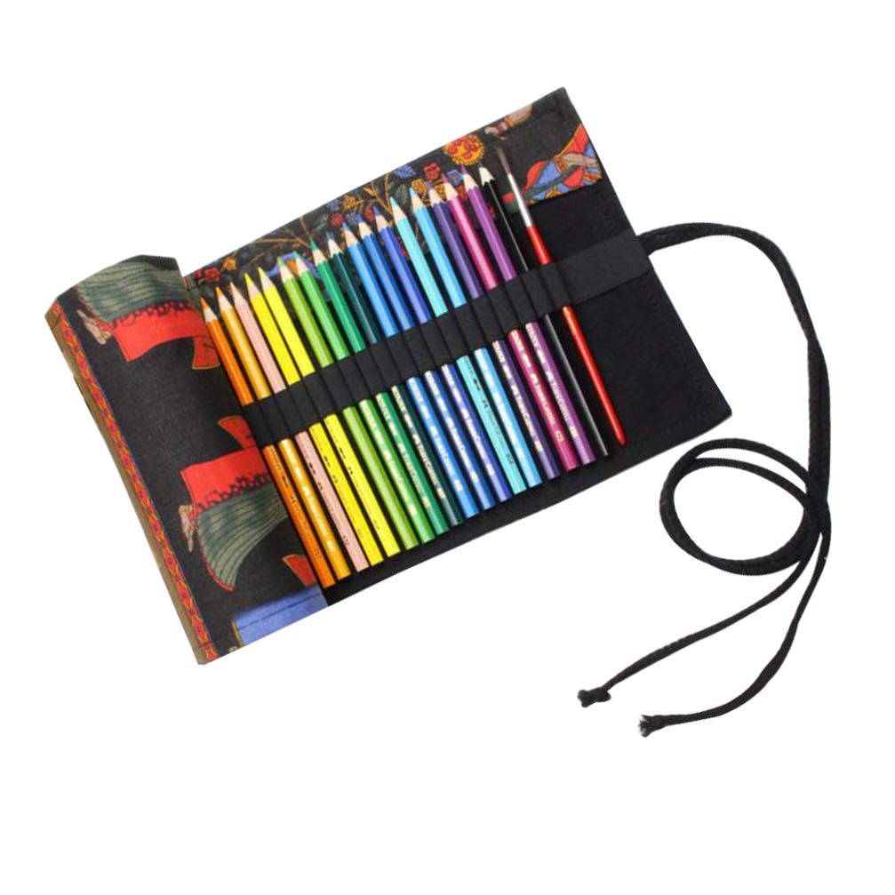 Jojofuny 48-Slot Colored Pencil Roll Wrap - Tree Pattern Organizer for Artists & Students